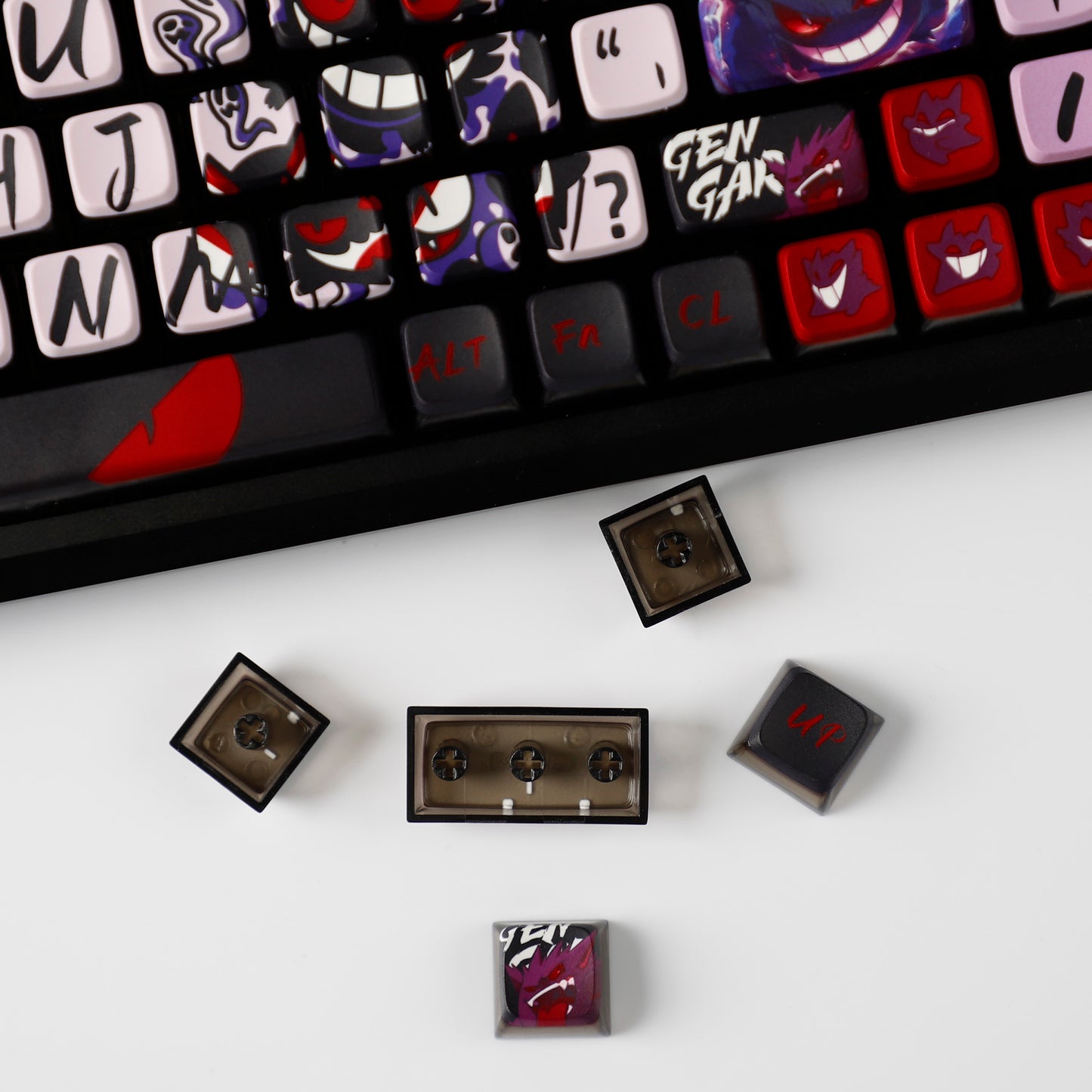 YMDK Evil Briquettes Gengar Cartoon Keycaps Translucent Full Set 122 keys MDA Profile PBT+PC Dye Sub Cool Custom Keycaps for MX Mechanical Keyboard