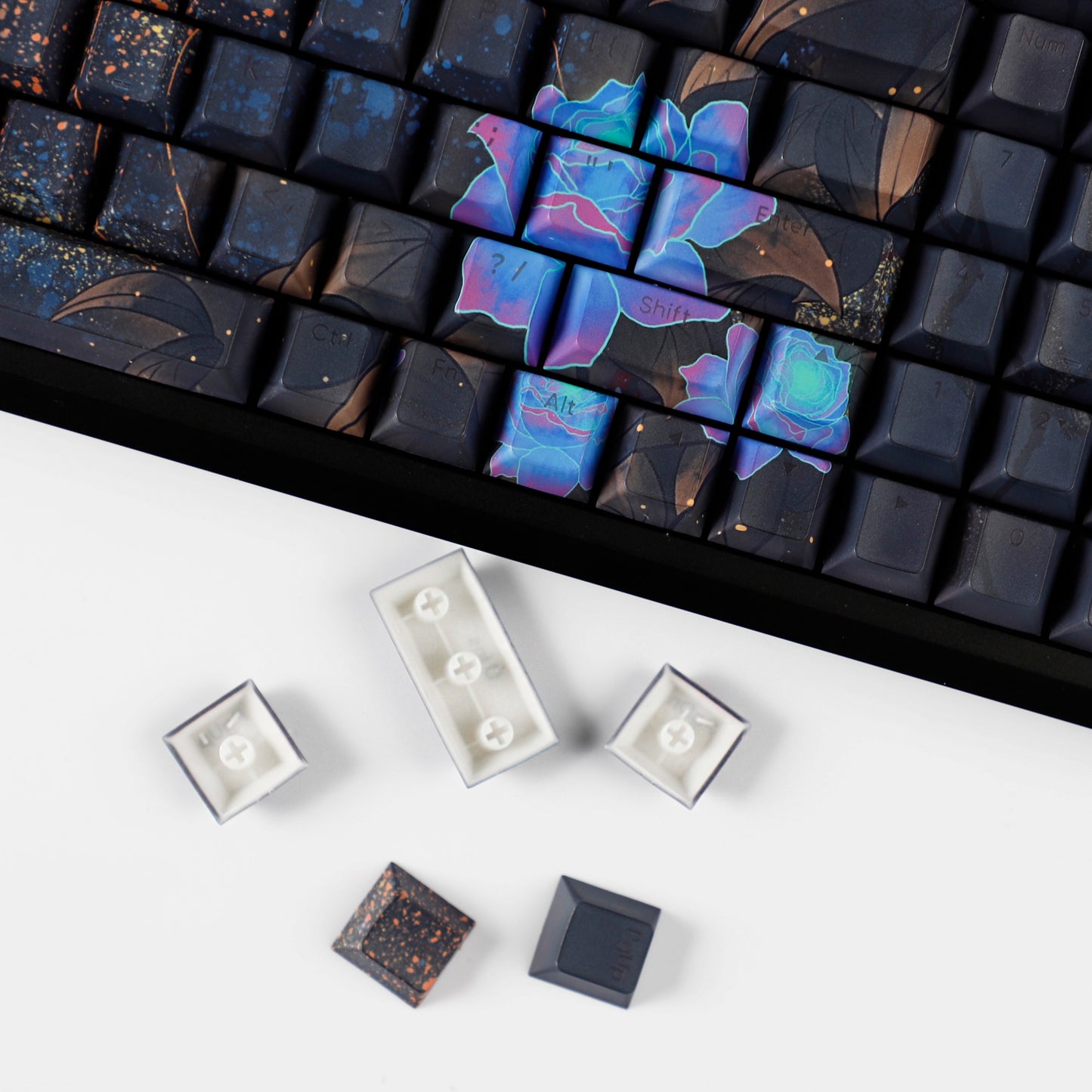 YMDK Peony Theme keycap Full Set 128 keys Backlit Sidelit PBT Dye Sub Cherry Profile for MX Mechanical Keyboard