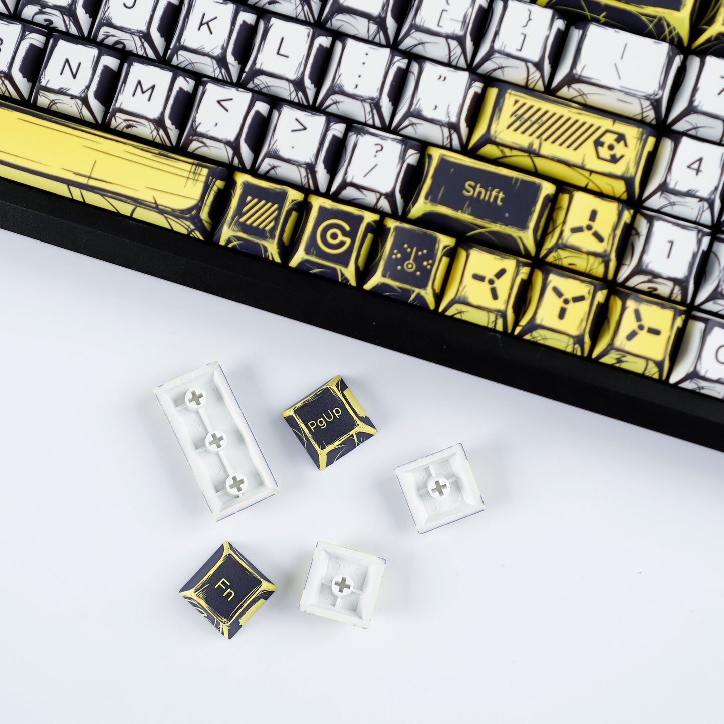 YMDK Virtual War Theme Comic Style Keycaps Full Set 138 Keys Novel Custom Mange Anime Key Caps PBT Dye Sub Cherry Profile Keycap for MX Mechanical Keyboard