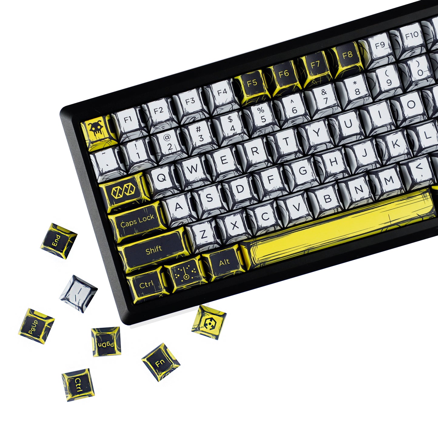 YMDK Virtual War Theme Comic Style Keycaps Full Set 138 Keys Novel Custom Mange Anime Key Caps PBT Dye Sub Cherry Profile Keycap for MX Mechanical Keyboard