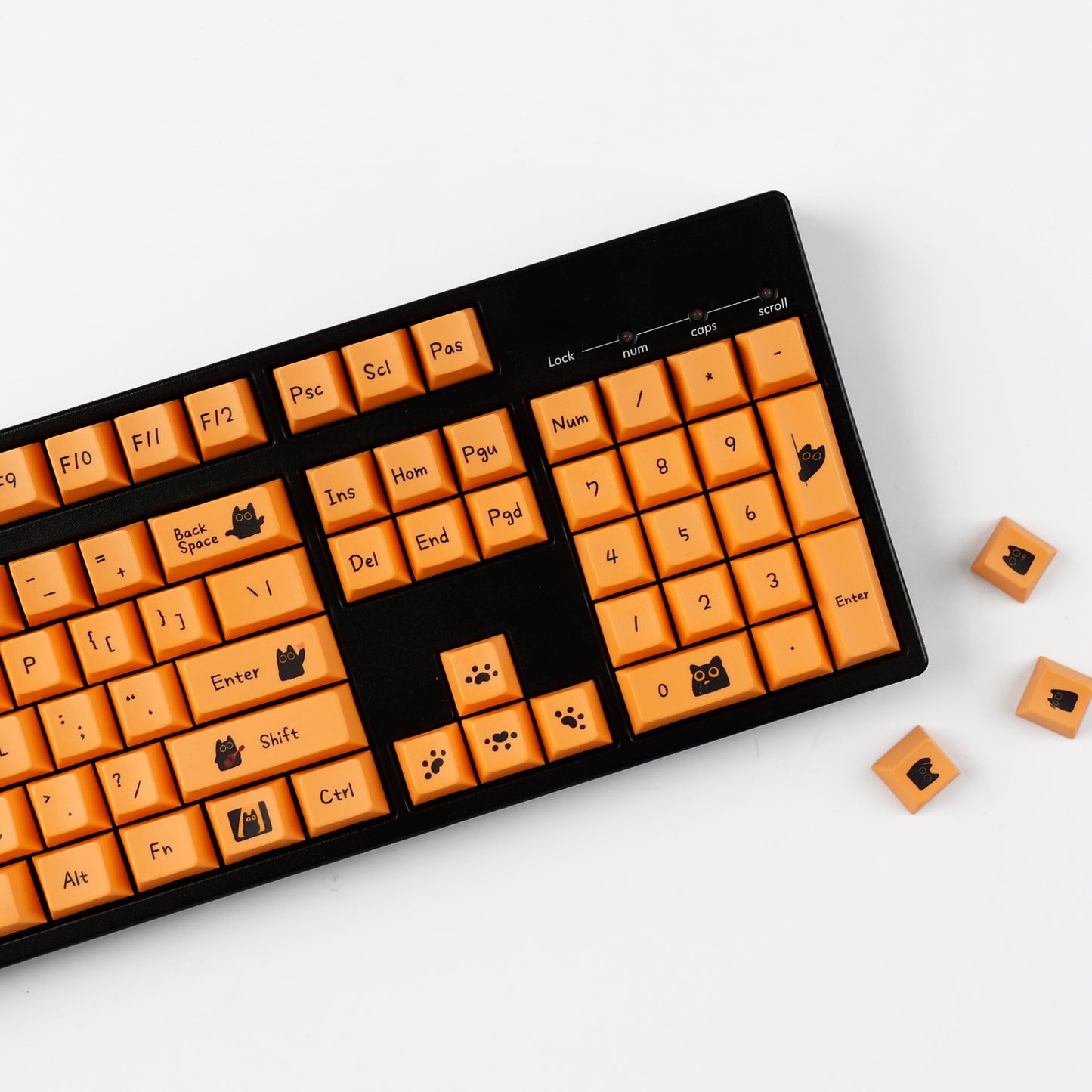 YMDK Orange Cat and Black Cat Theme 124 keys Cherry Profile Keycaps Dye Sub PBT Keycap for 65/75/87/98/100/104 MX Mechanical Keyboard
