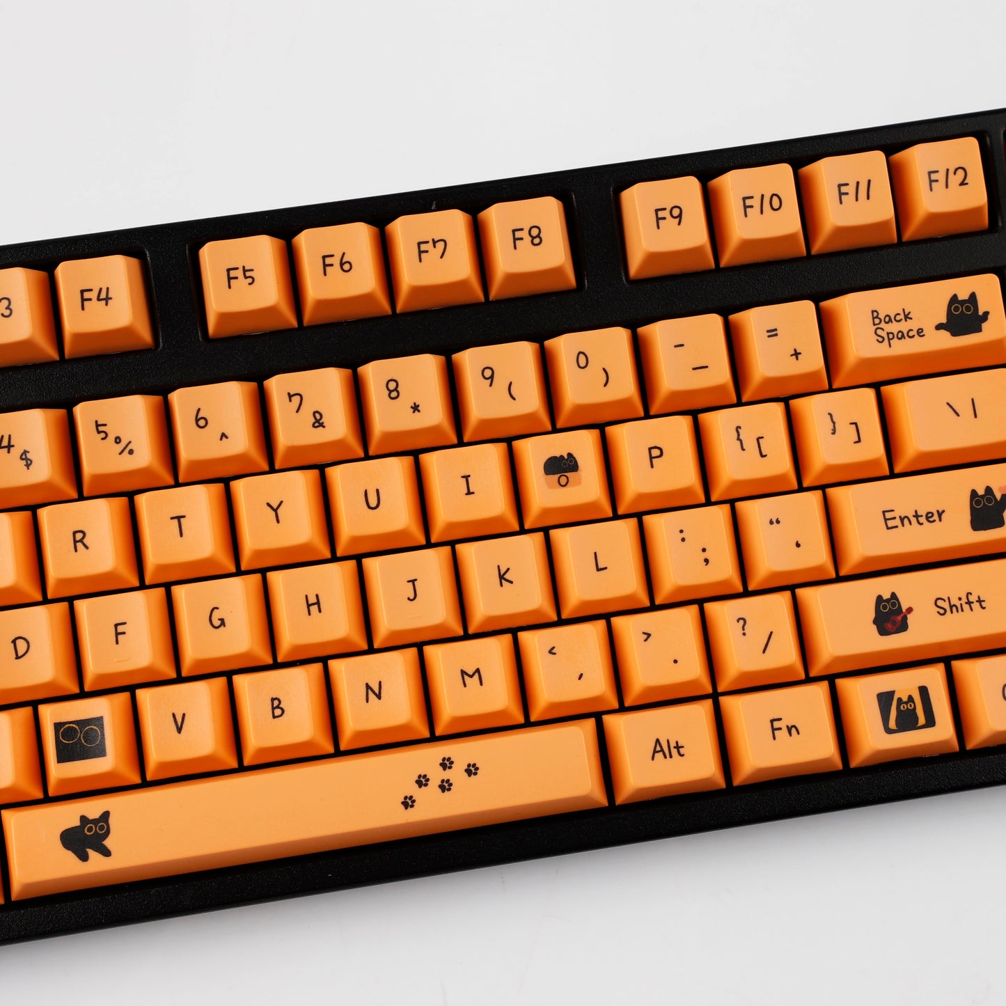 YMDK Orange Cat and Black Cat Theme 124 keys Cherry Profile Keycaps Dye Sub PBT Keycap for 65/75/87/98/100/104 MX Mechanical Keyboard