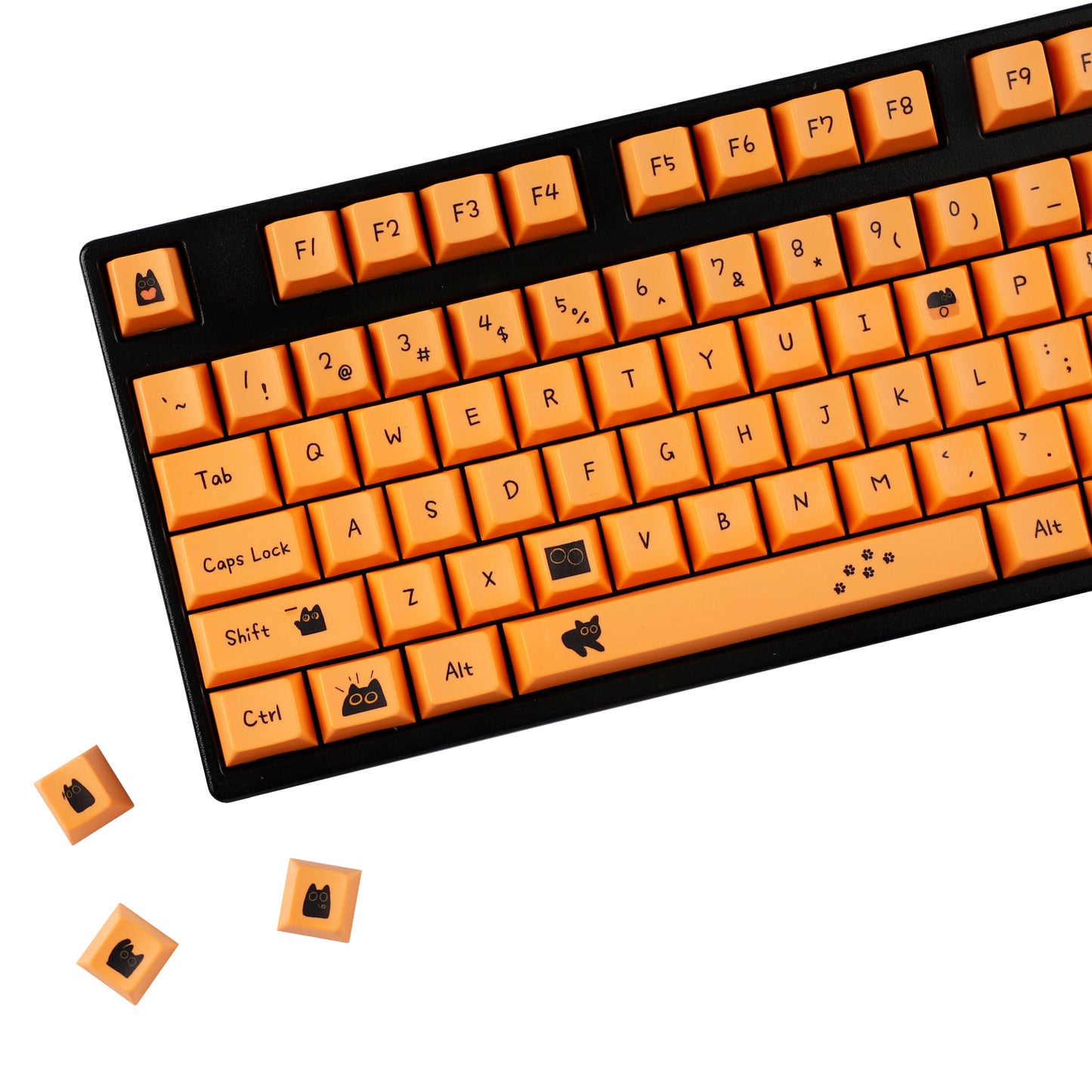 YMDK Orange Cat and Black Cat Theme 124 keys Cherry Profile Keycaps Dye Sub PBT Keycap for 65/75/87/98/100/104 MX Mechanical Keyboard