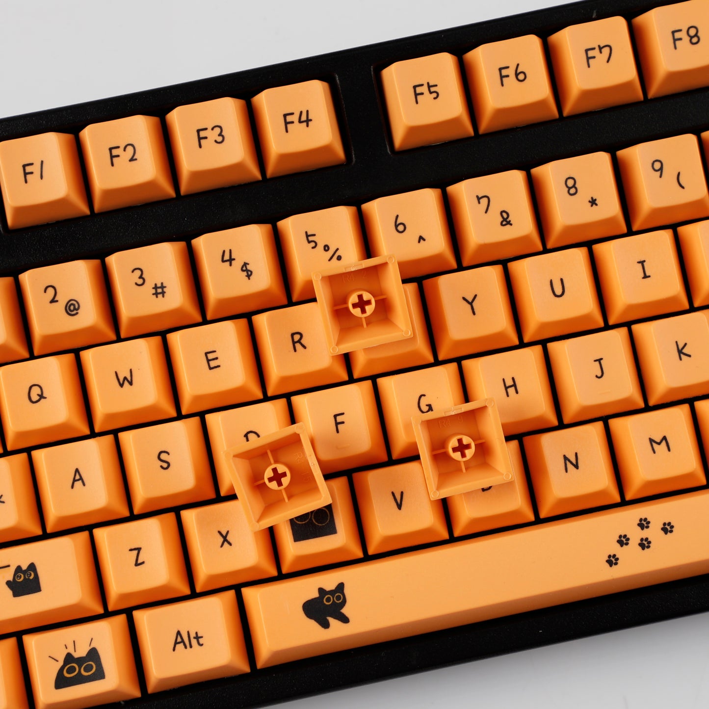 YMDK Orange Cat and Black Cat Theme 124 keys Cherry Profile Keycaps Dye Sub PBT Keycap for 65/75/87/98/100/104 MX Mechanical Keyboard