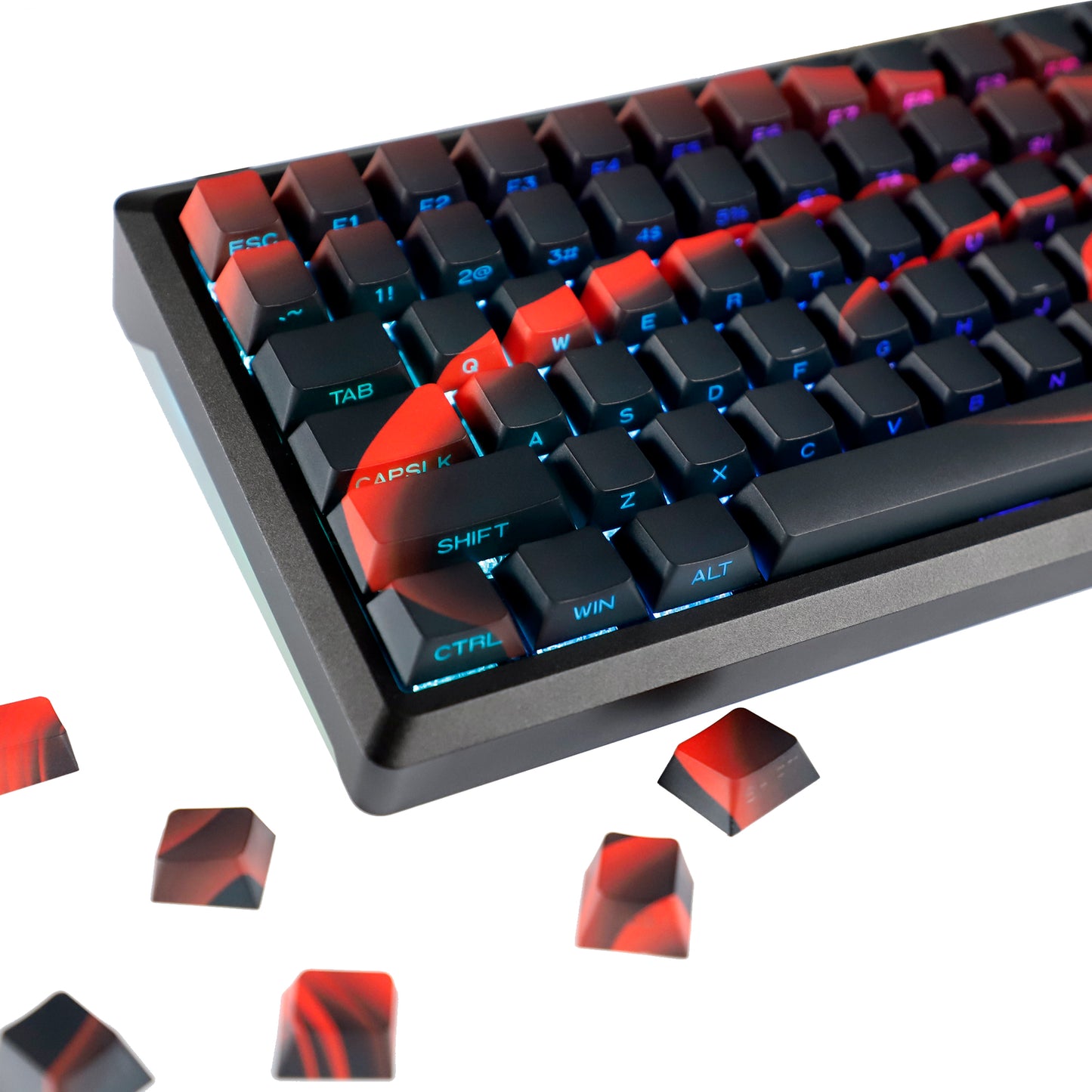 YMDK Earth Magnetic Field Series Keycaps 128 keycap Cherry Profile Sidelit Shine Through Dye Sub Thick PBT Keycaps for MX Mechanical keyboard