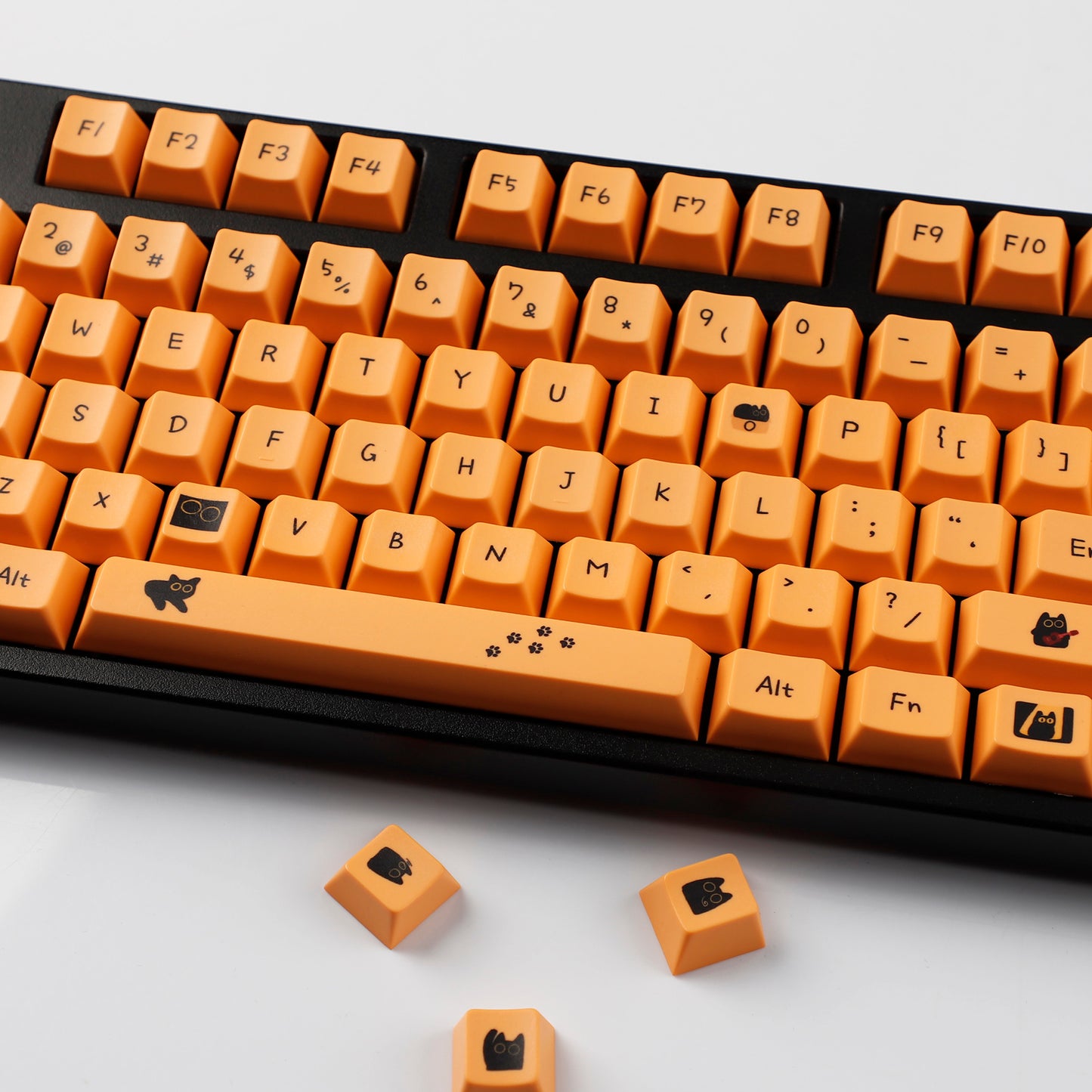 YMDK Orange Cat and Black Cat Theme 124 keys Cherry Profile Keycaps Dye Sub PBT Keycap for 65/75/87/98/100/104 MX Mechanical Keyboard