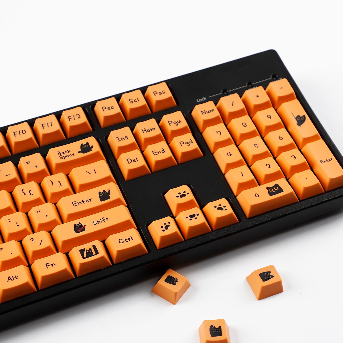 YMDK Orange Cat and Black Cat Theme 124 keys Cherry Profile Keycaps Dye Sub PBT Keycap for 65/75/87/98/100/104 MX Mechanical Keyboard