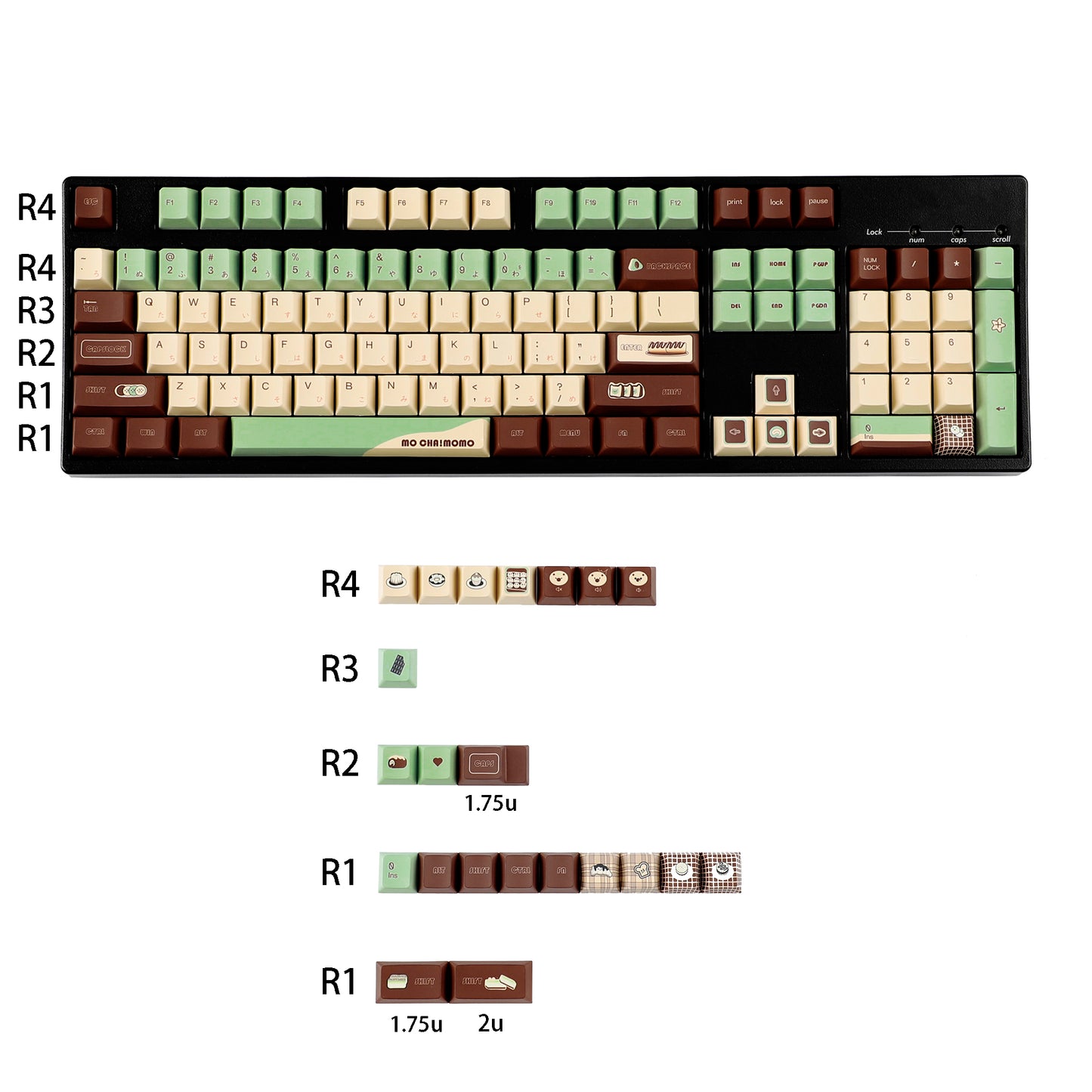YMDK Matcha Theme 126 keys Keycaps PBT Cherry Profile Dye Sub Keycap for 65/75/87/98/100/104 MX Mechanical Keyboard