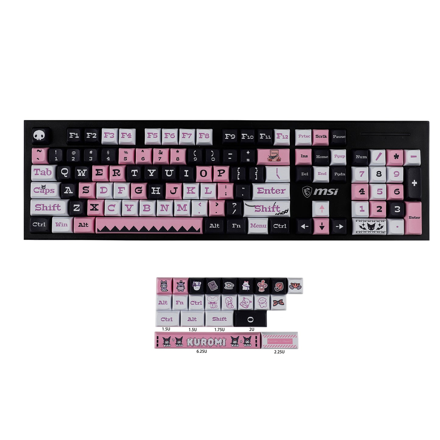 YMDK Kawaii Cartoon 127 keys 5 Sides Over Pink Black Dye Sub XDA PBT Keycap For MX Keyboard Apex