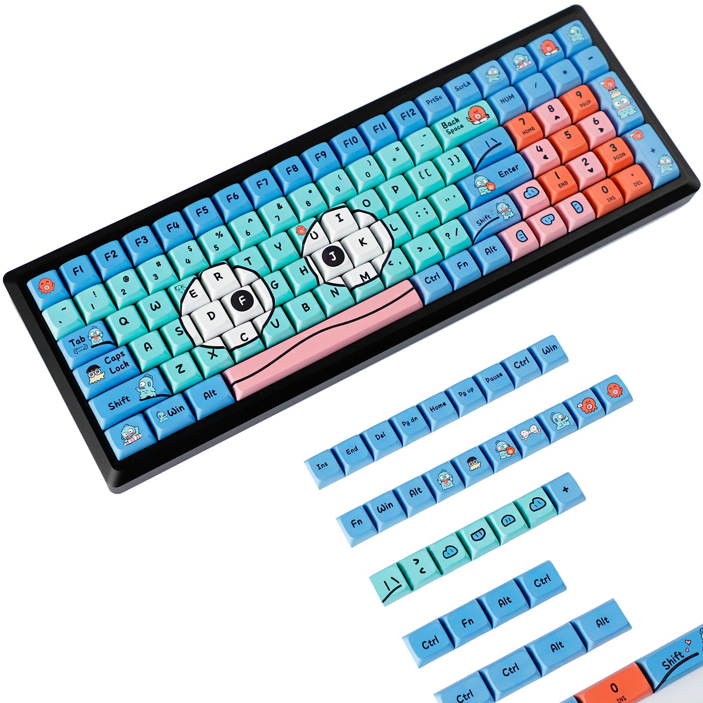 YMDK Ugly Fish Keycaps Full Set 133 Keys Creative Cute Interesting Keycap Dye Sub PBT XDA Profile Custom Key Caps for MX Mechanical Keyboard