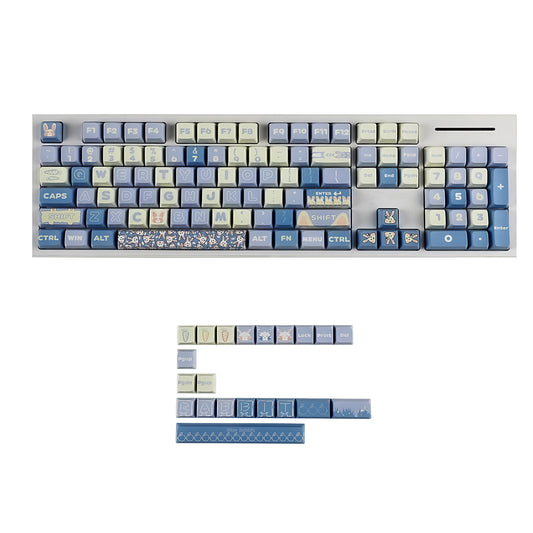 YMDK Milk Blue Rabbit 125 keys MDA profile Thick PBT Dye Sub 5 Sides Over Keycaps