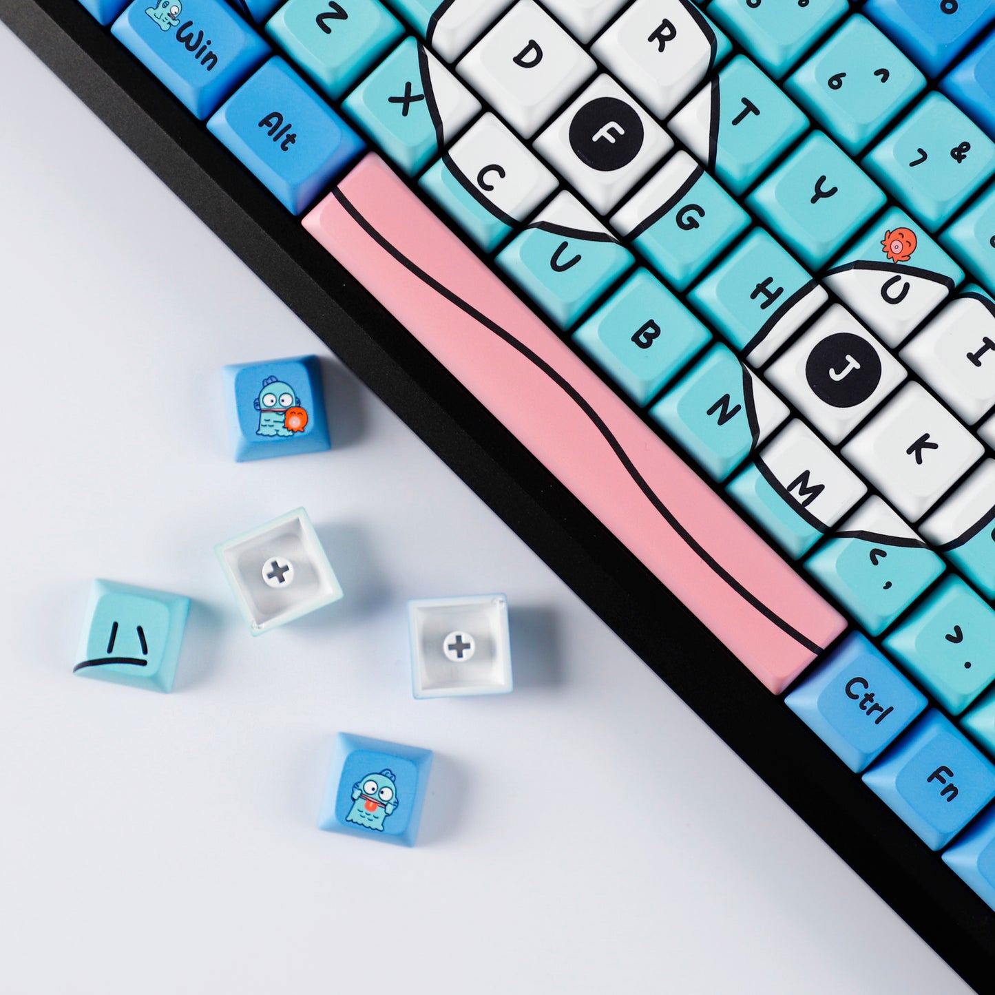 YMDK Ugly Fish Keycaps Full Set 133 Keys Creative Cute Interesting Keycap Dye Sub PBT XDA Profile Custom Key Caps for MX Mechanical Keyboard