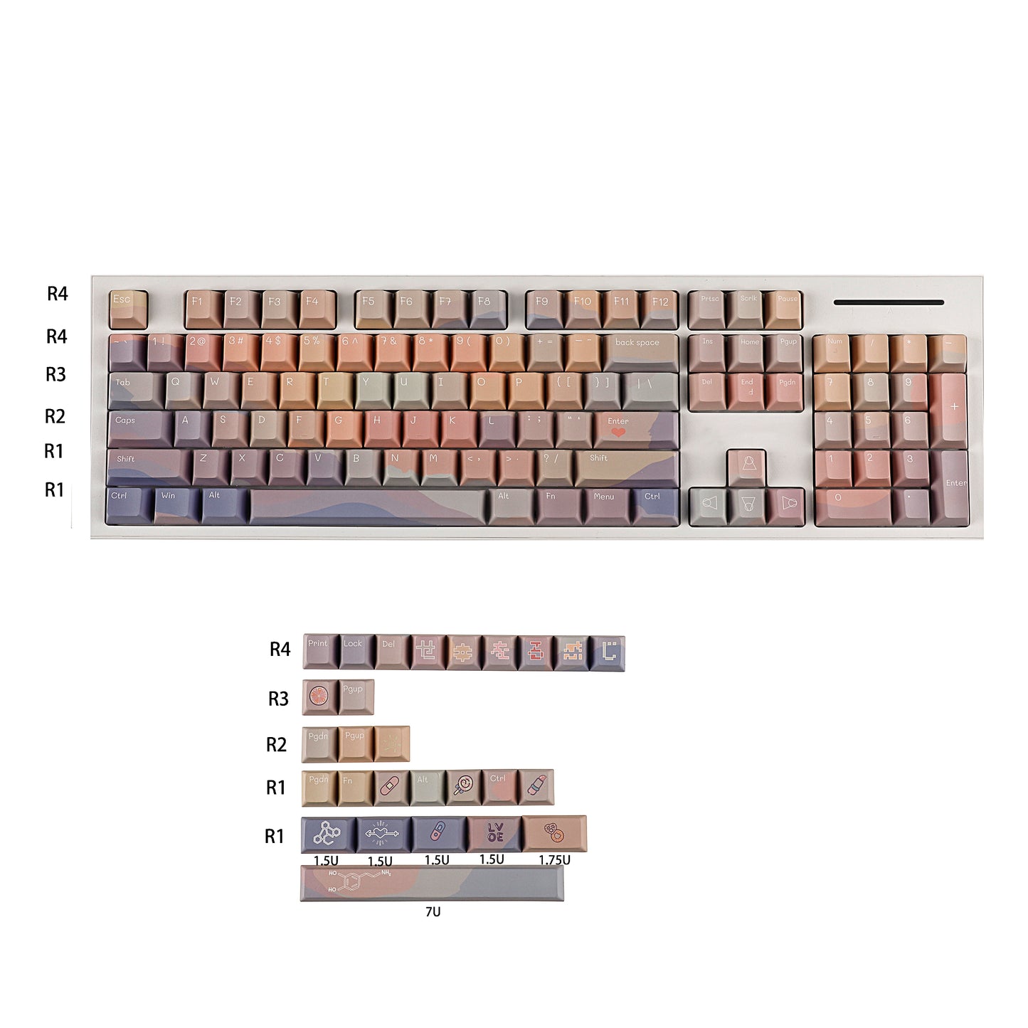 YMDK Dopamine Story Cherry Profile 5 Sides Over Dye Sub Thick PBT KEYCAP for MX Mechanical Keyboard