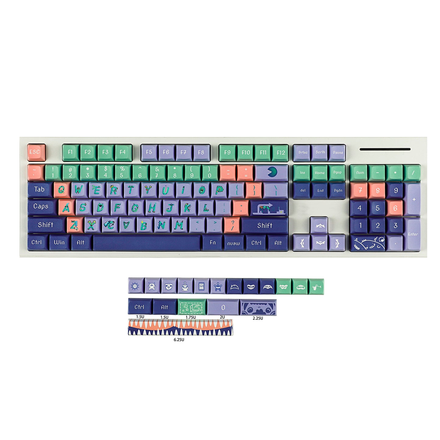 YMDK Monster 122 keys 5 Sides Over Keycap For MX Keyboard Apex(XDA profile Dye Sub PBT )