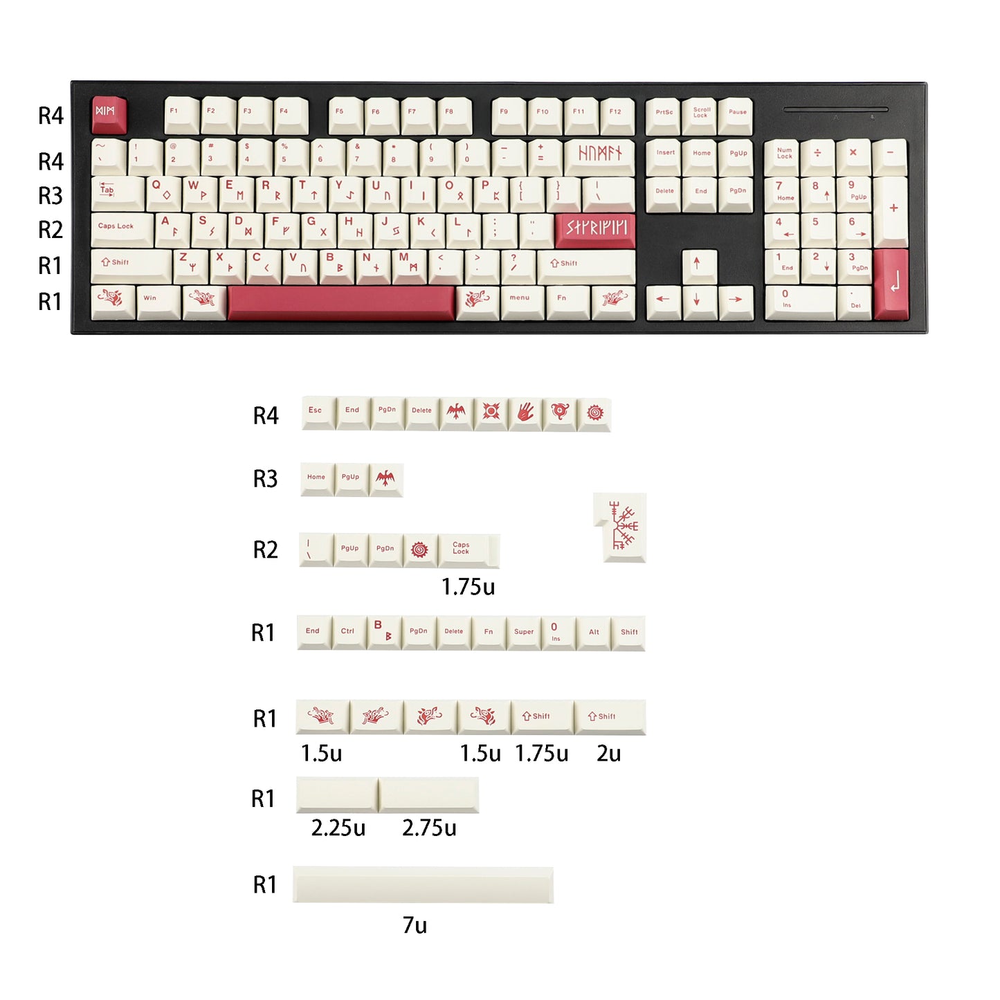 Blood Sacrifice Theme 141 keys Keycaps Cherry Profile PBT Dye Sub Top Print Keycap for 61/64/75/87/98/104/108 MX Gaming Mechanical keyboard