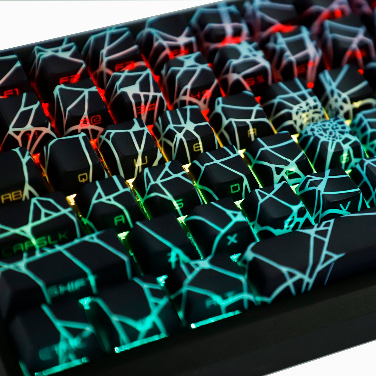 YMDK Spider Web Shine Through Keycap Cool Side-Lit PBT Dye Sub Cherry Profile Keycaps for MX Mechanical Keyboards TKL Akko
