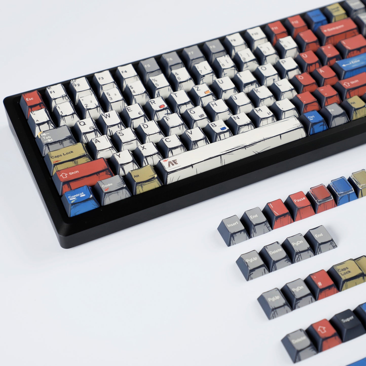 YMDK Retro Manga Theme Keycaps English German QWERTZ Layout Anime Comic Full Set 141 Keys Creative Interesting Homemade Custom Keycap PBT Dye Sub Cherry Profile Key Caps for MX Mechanical Keyboard