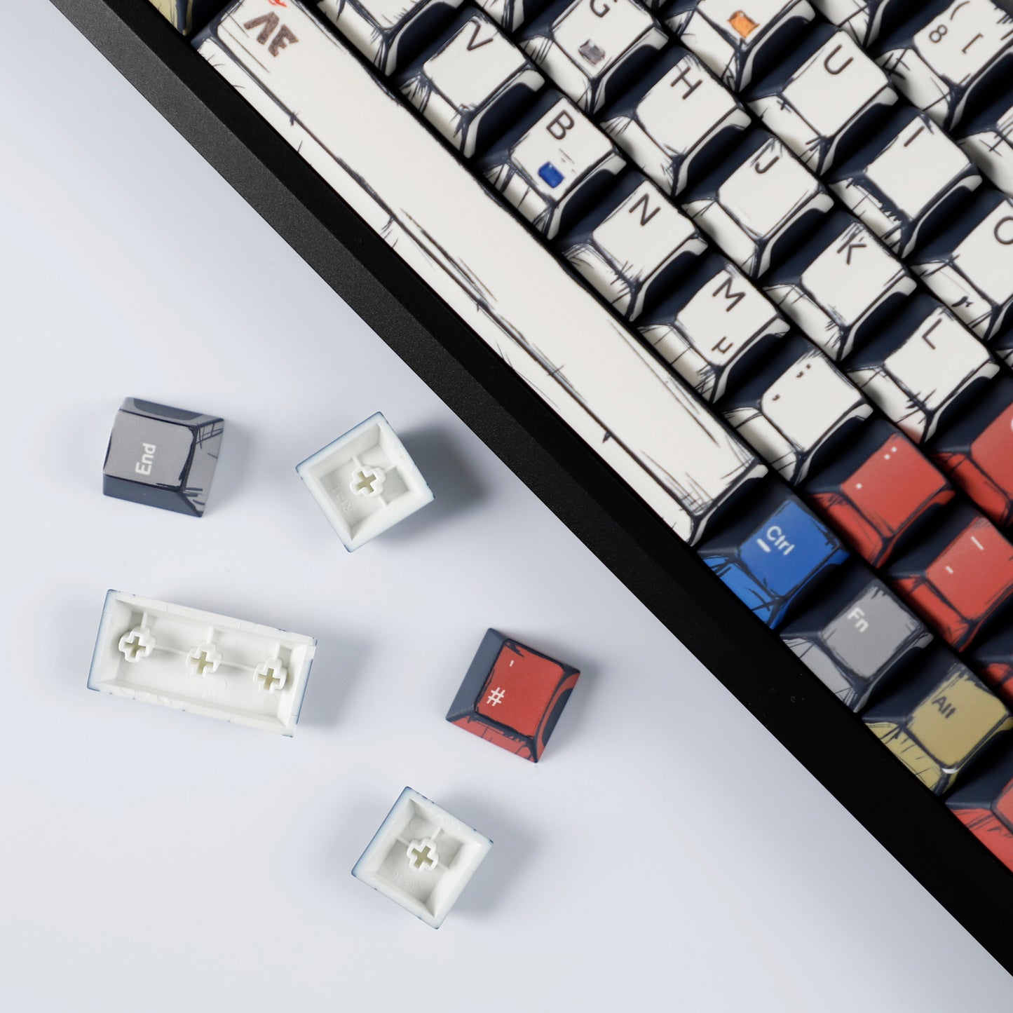 YMDK Retro Manga Theme Keycaps English German QWERTZ Layout Anime Comic Full Set 141 Keys Creative Interesting Homemade Custom Keycap PBT Dye Sub Cherry Profile Key Caps for MX Mechanical Keyboard