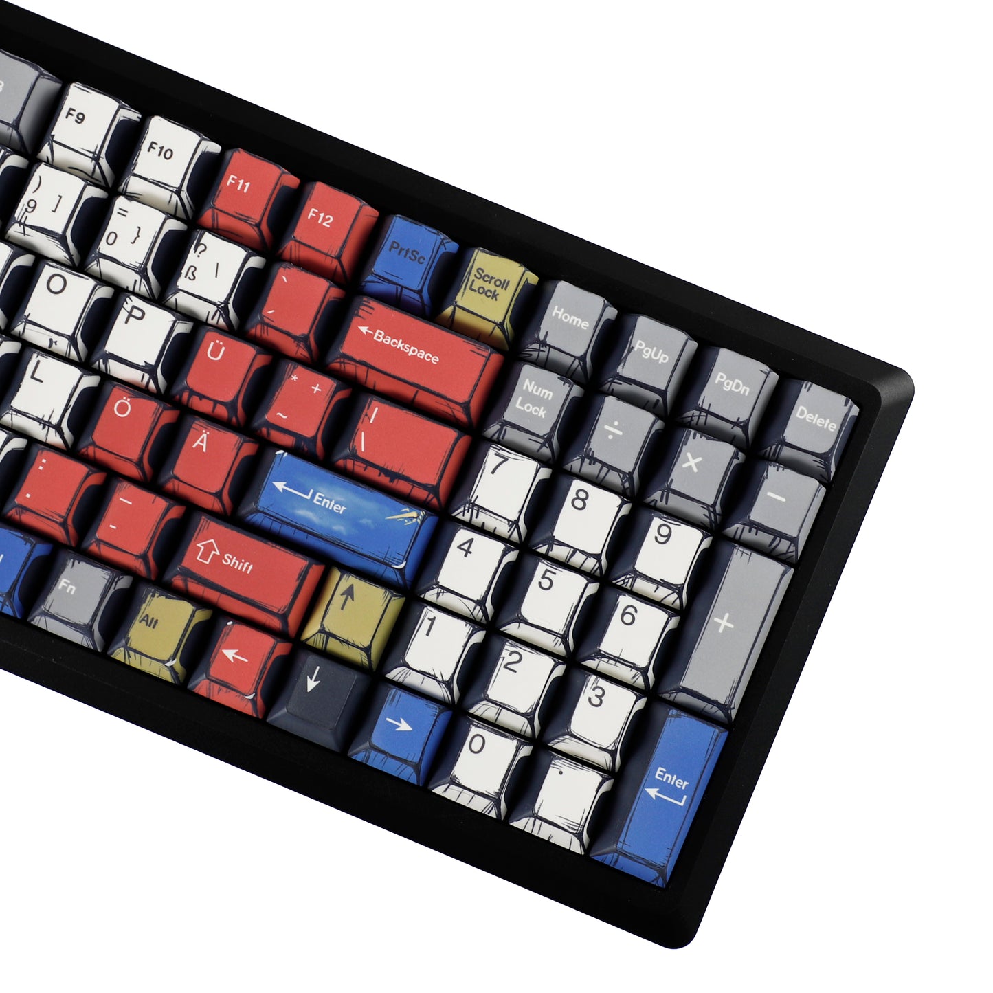 YMDK Retro Manga Theme Keycaps English German QWERTZ Layout Anime Comic Full Set 141 Keys Creative Interesting Homemade Custom Keycap PBT Dye Sub Cherry Profile Key Caps for MX Mechanical Keyboard