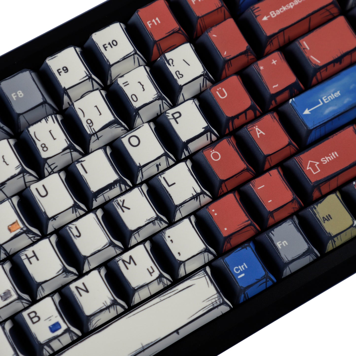 YMDK Retro Manga Theme Keycaps English German QWERTZ Layout Anime Comic Full Set 141 Keys Creative Interesting Homemade Custom Keycap PBT Dye Sub Cherry Profile Key Caps for MX Mechanical Keyboard