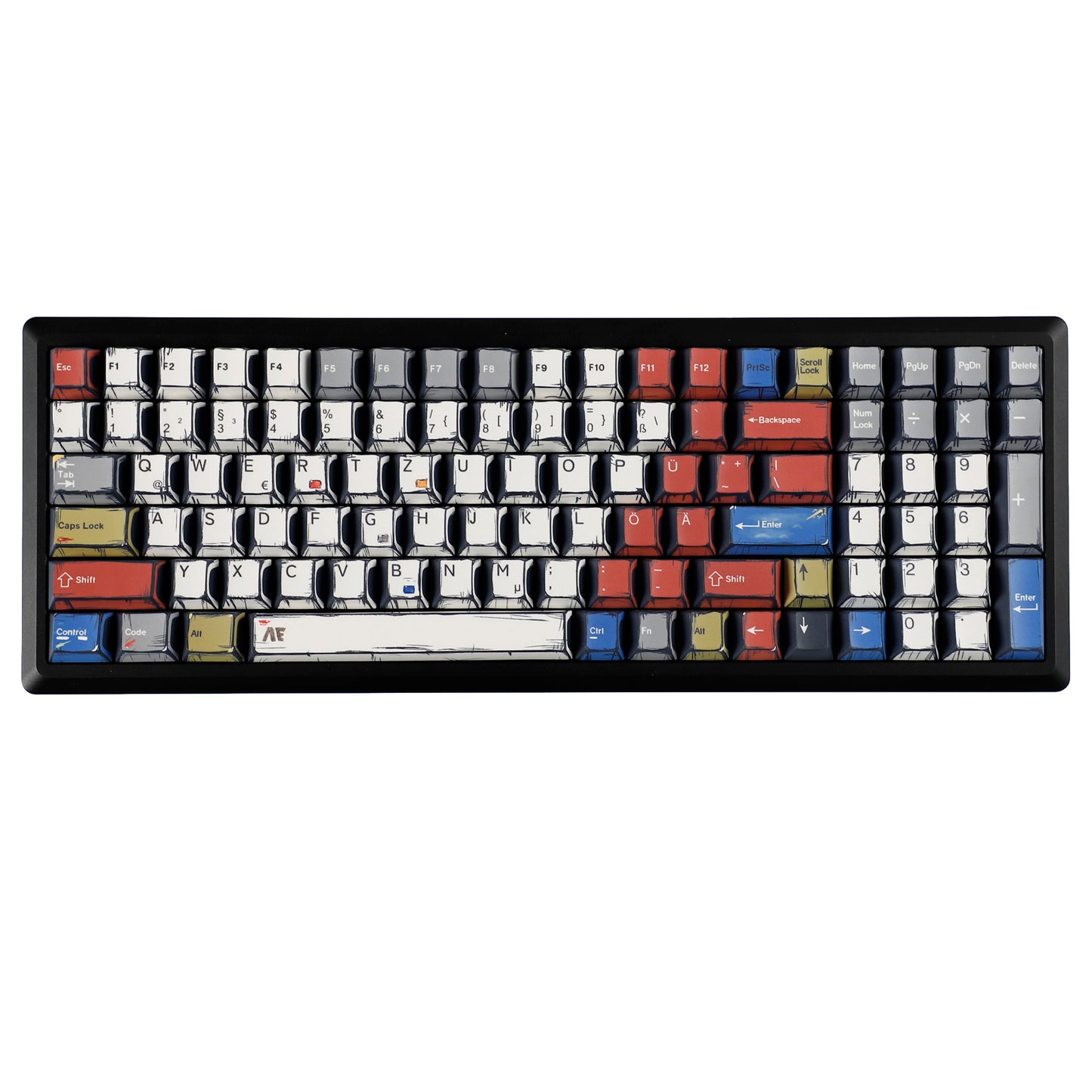 YMDK Retro Manga Theme Keycaps English German QWERTZ Layout Anime Comic Full Set 141 Keys Creative Interesting Homemade Custom Keycap PBT Dye Sub Cherry Profile Key Caps for MX Mechanical Keyboard