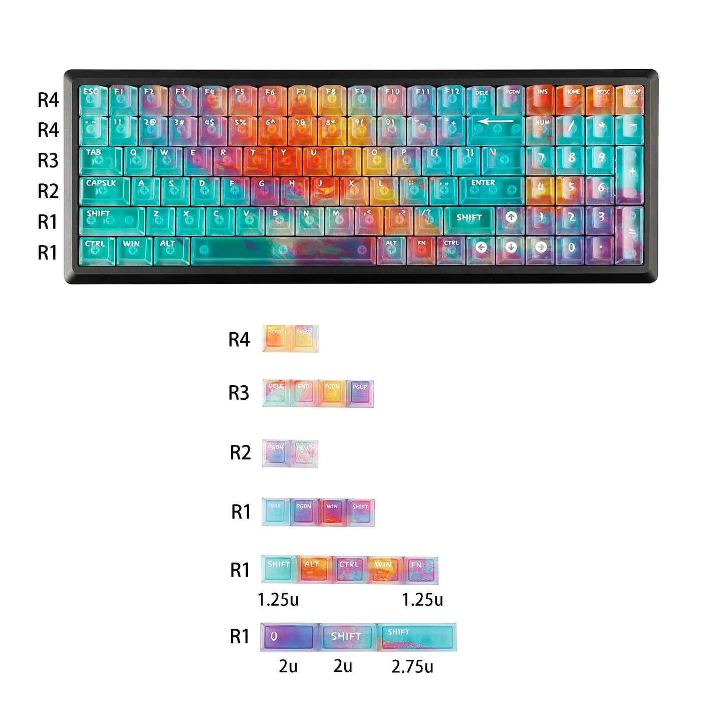 YMDK Blue Gradient Keycaps Frosted Crystal Clear 120 Keys Cherry Profile PC Top Print Keycaps for 64/68/87/96/104 MX Mechanical Keyboard