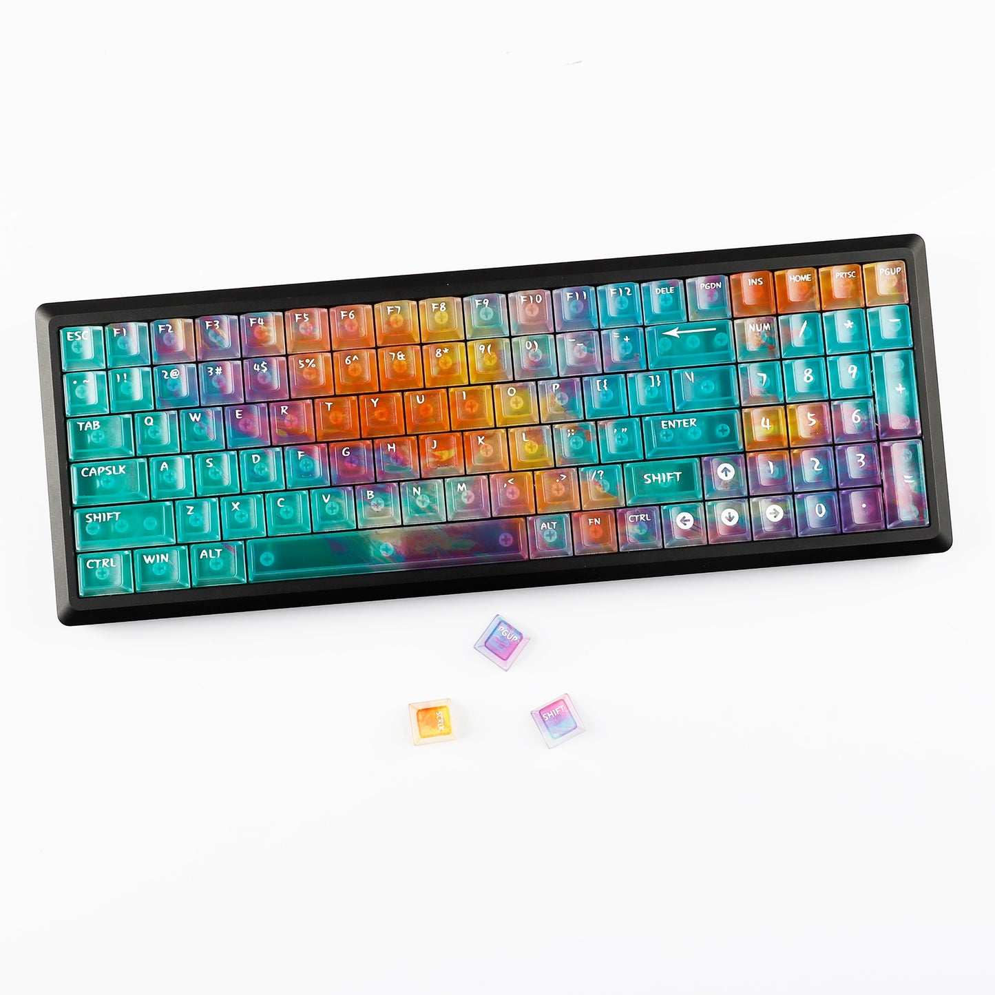 YMDK Blue Gradient Keycaps Frosted Crystal Clear 120 Keys Cherry Profile PC Top Print Keycaps for 64/68/87/96/104 MX Mechanical Keyboard