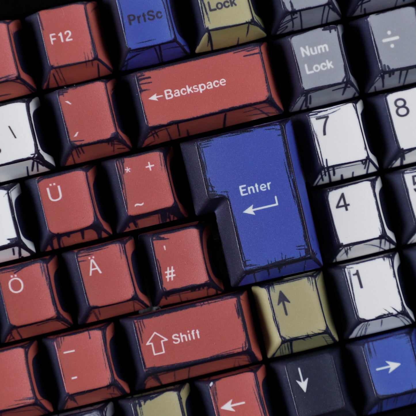 YMDK Retro Manga Theme Keycaps English German QWERTZ Layout Anime Comic Full Set 141 Keys Creative Interesting Homemade Custom Keycap PBT Dye Sub Cherry Profile Key Caps for MX Mechanical Keyboard