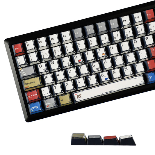YMDK Retro Manga Theme Keycaps English German QWERTZ Layout Anime Comic Full Set 141 Keys Creative Interesting Homemade Custom Keycap PBT Dye Sub Cherry Profile Key Caps for MX Mechanical Keyboard