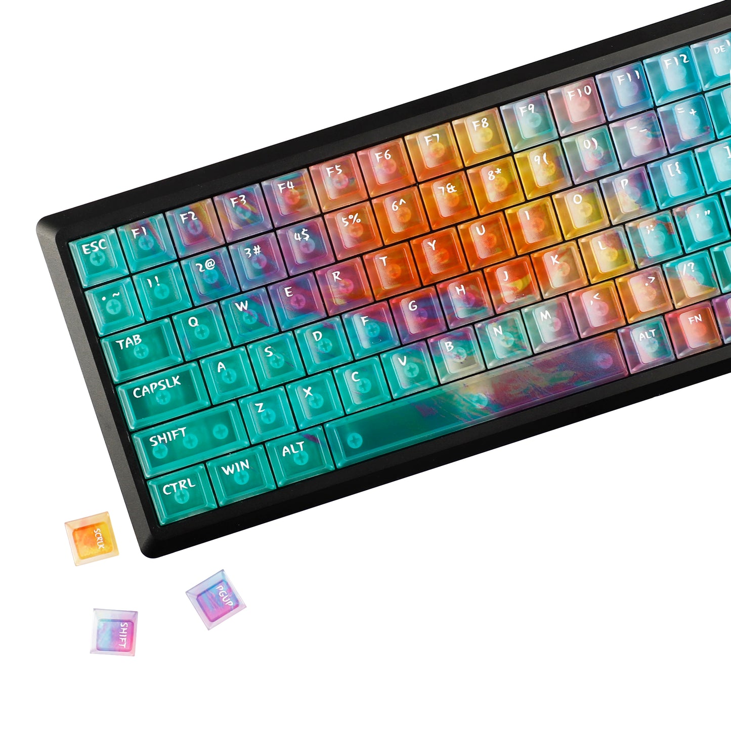 YMDK Blue Gradient Keycaps Frosted Crystal Clear 120 Keys Cherry Profile PC Top Print Keycaps for 64/68/87/96/104 MX Mechanical Keyboard