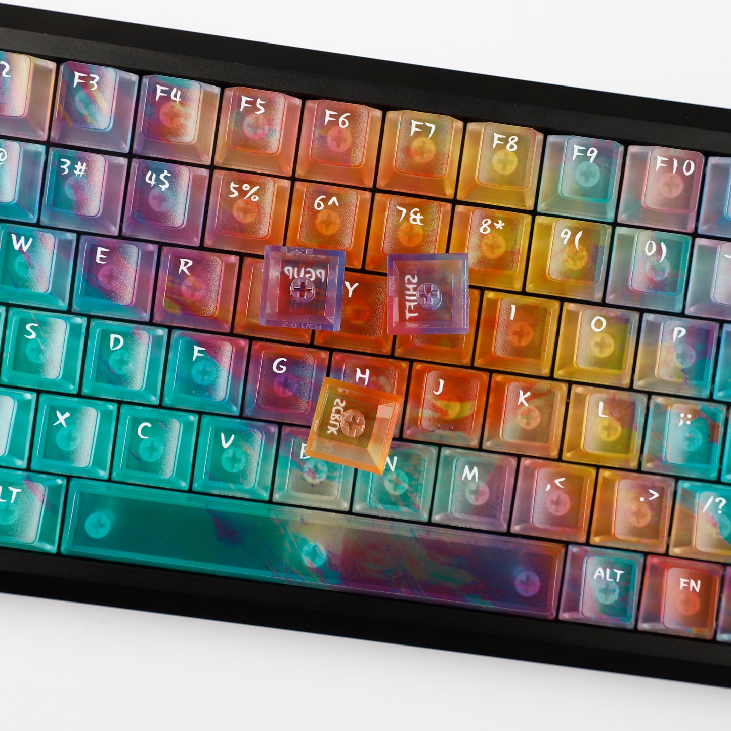 YMDK Blue Gradient Keycaps Frosted Crystal Clear 120 Keys Cherry Profile PC Top Print Keycaps for 64/68/87/96/104 MX Mechanical Keyboard