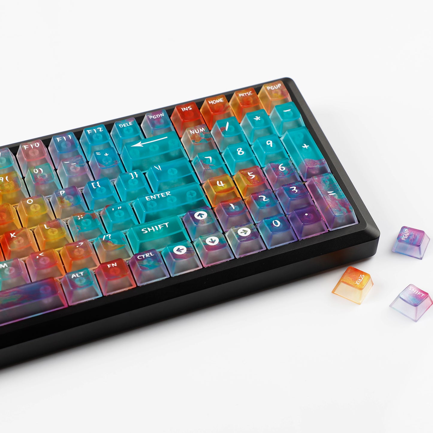 YMDK Blue Gradient Keycaps Frosted Crystal Clear 120 Keys Cherry Profile PC Top Print Keycaps for 64/68/87/96/104 MX Mechanical Keyboard