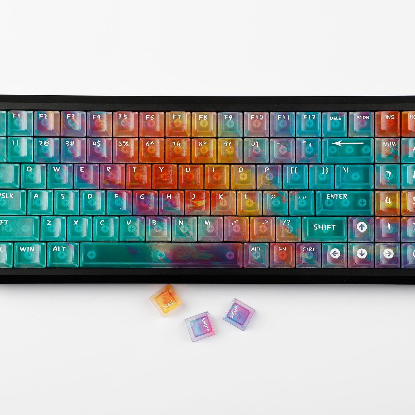 YMDK Blue Gradient Keycaps Frosted Crystal Clear 120 Keys Cherry Profile PC Top Print Keycaps for 64/68/87/96/104 MX Mechanical Keyboard