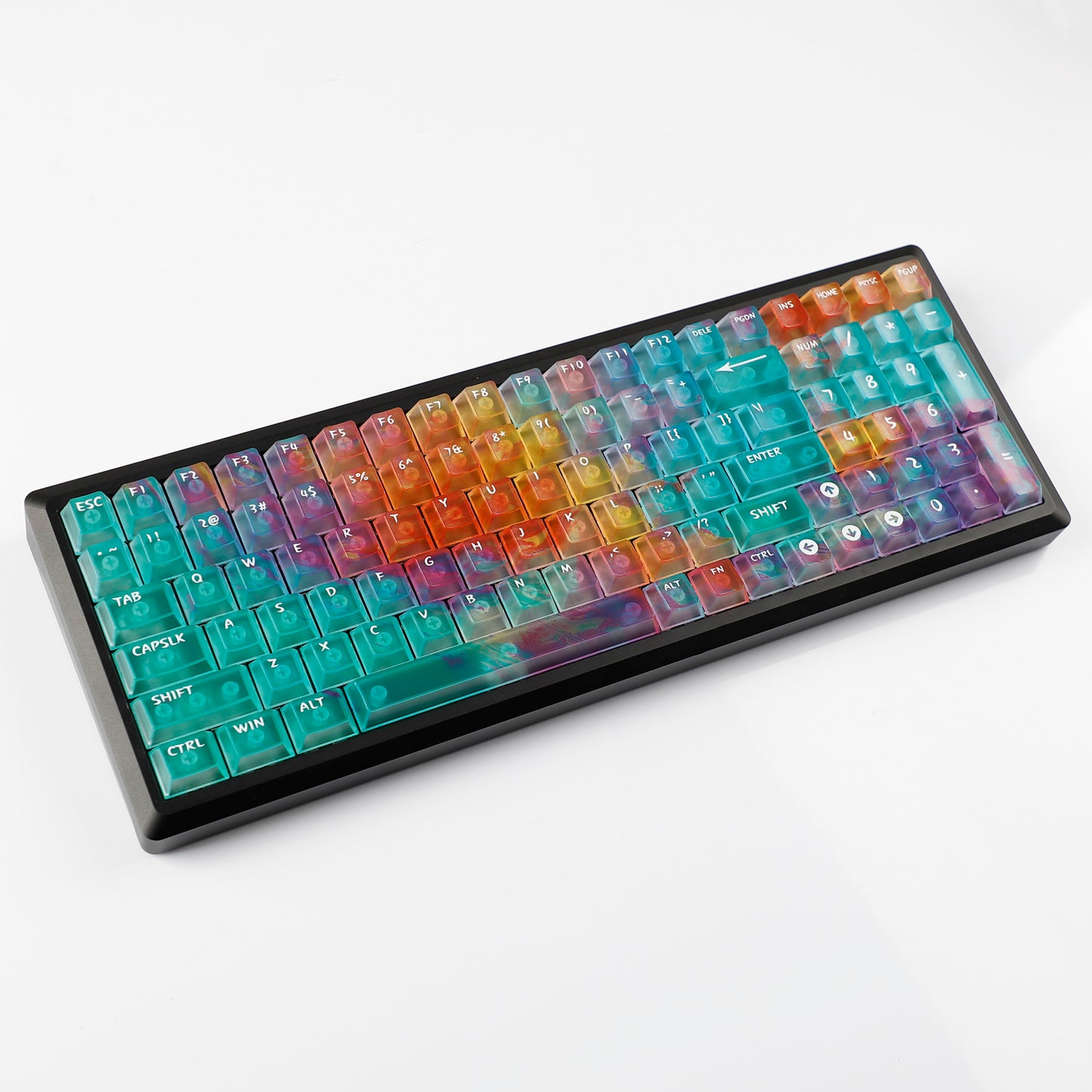 YMDK Blue Gradient Keycaps Frosted Crystal Clear 120 Keys Cherry Profile PC Top Print Keycaps for 64/68/87/96/104 MX Mechanical Keyboard