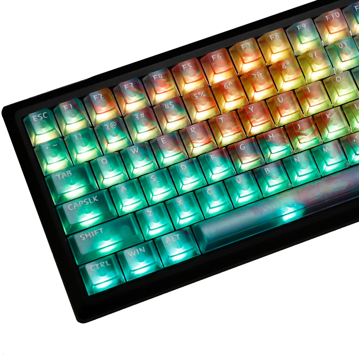 YMDK Blue Gradient Keycaps Frosted Crystal Clear 120 Keys Cherry Profile PC Top Print Keycaps for 64/68/87/96/104 MX Mechanical Keyboard