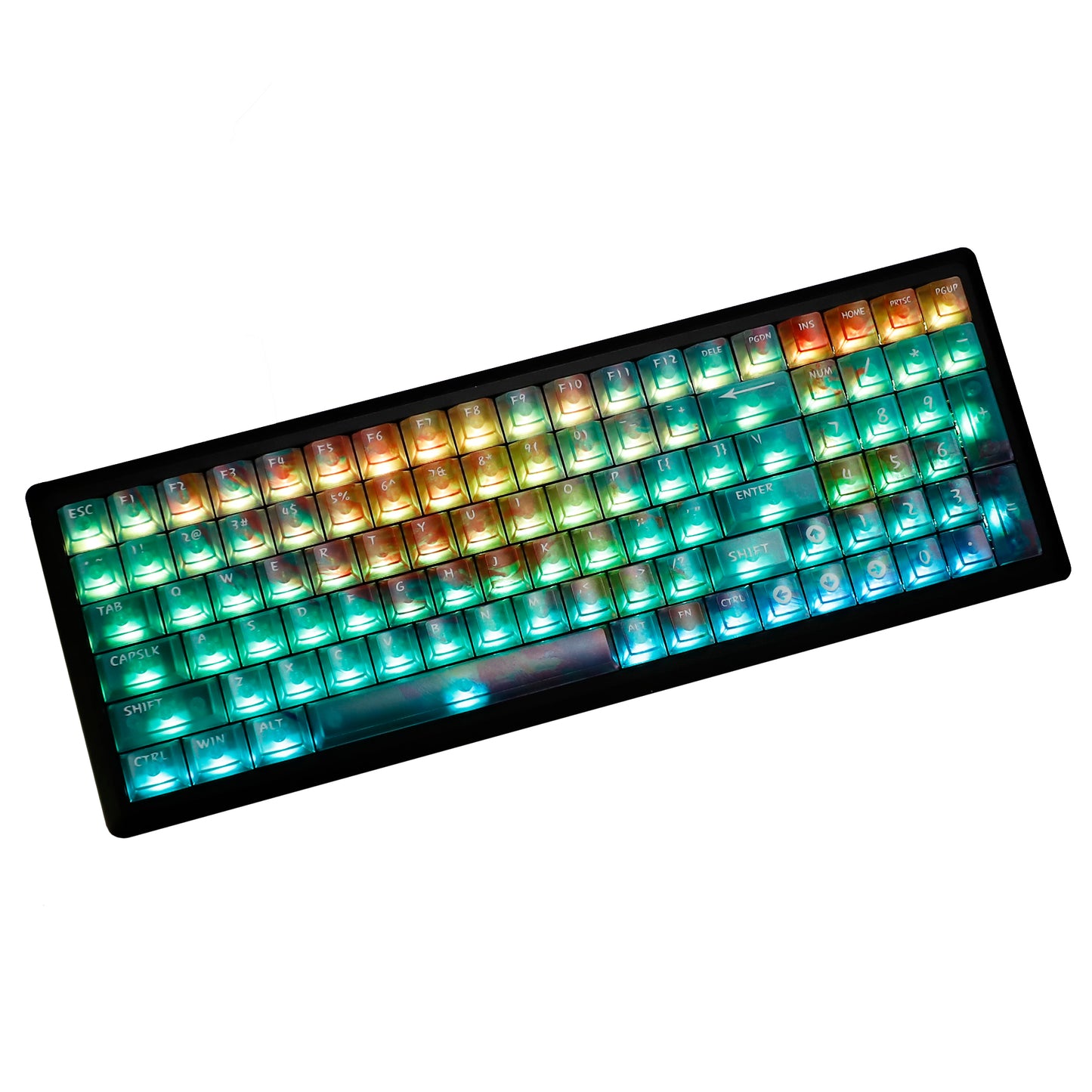 YMDK Blue Gradient Keycaps Frosted Crystal Clear 120 Keys Cherry Profile PC Top Print Keycaps for 64/68/87/96/104 MX Mechanical Keyboard