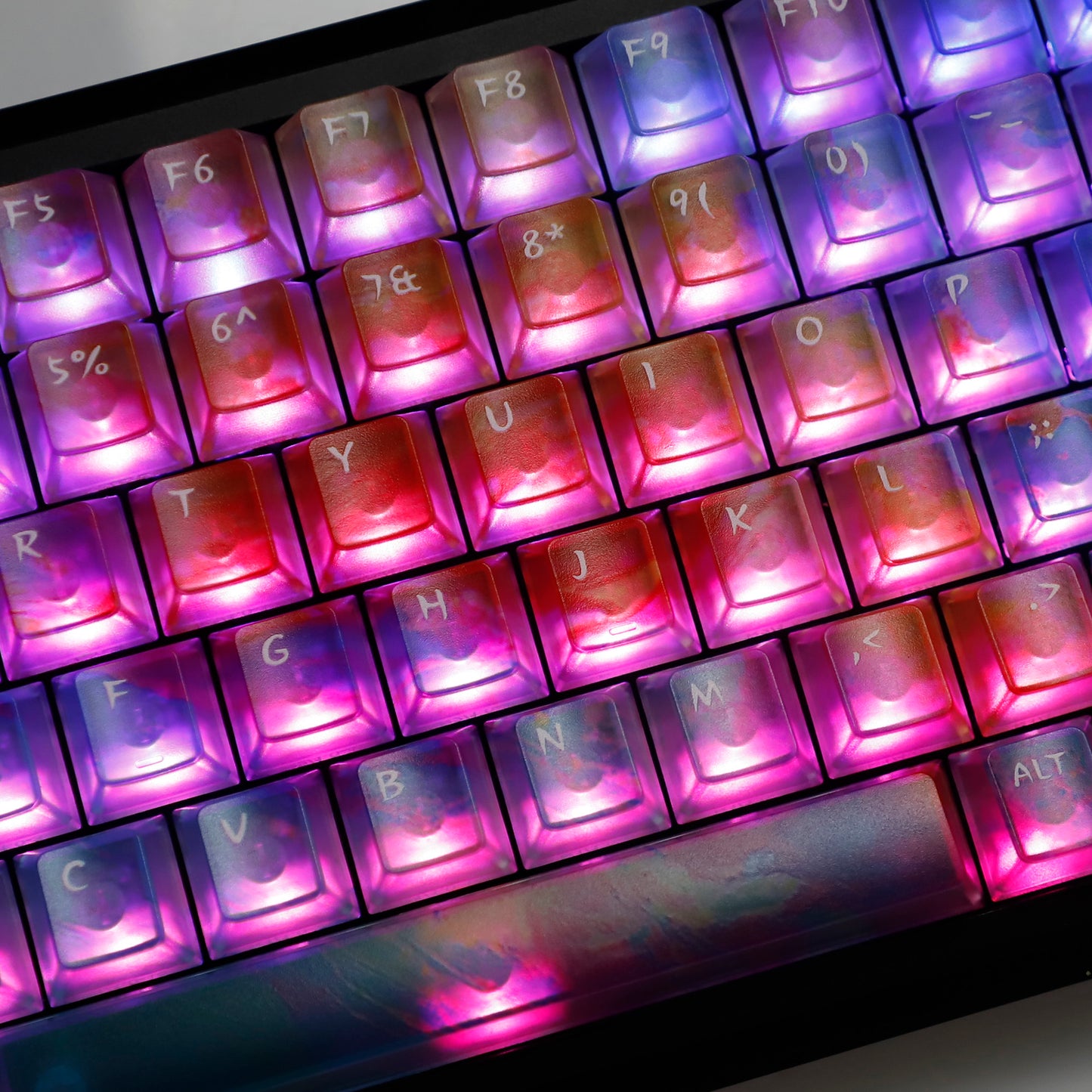 YMDK Blue Gradient Keycaps Frosted Crystal Clear 120 Keys Cherry Profile PC Top Print Keycaps for 64/68/87/96/104 MX Mechanical Keyboard