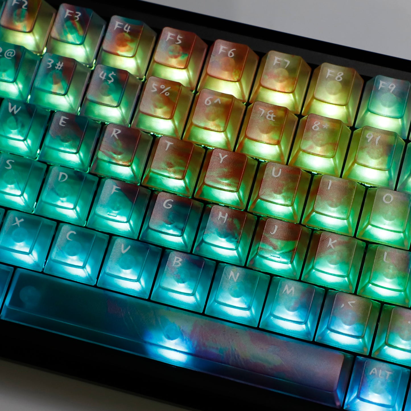 YMDK Blue Gradient Keycaps Frosted Crystal Clear 120 Keys Cherry Profile PC Top Print Keycaps for 64/68/87/96/104 MX Mechanical Keyboard