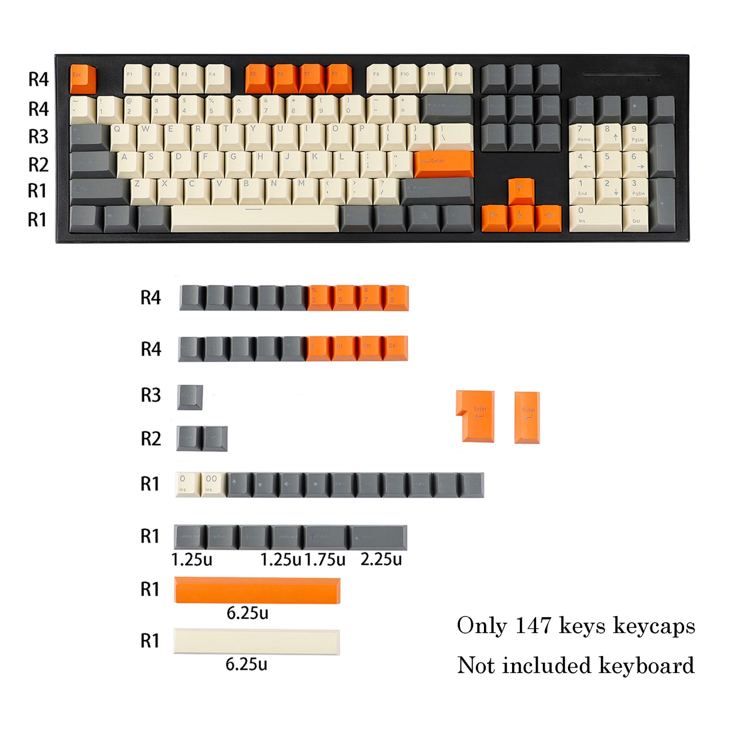 Carbon Miami PBT Double Shot Cherry Profile ANSI Backlit Keycaps for MX Mechanical Keyboard Melody 96 KBD75 68 61 87 104 Keychron(Only Keycap) (Carbon)