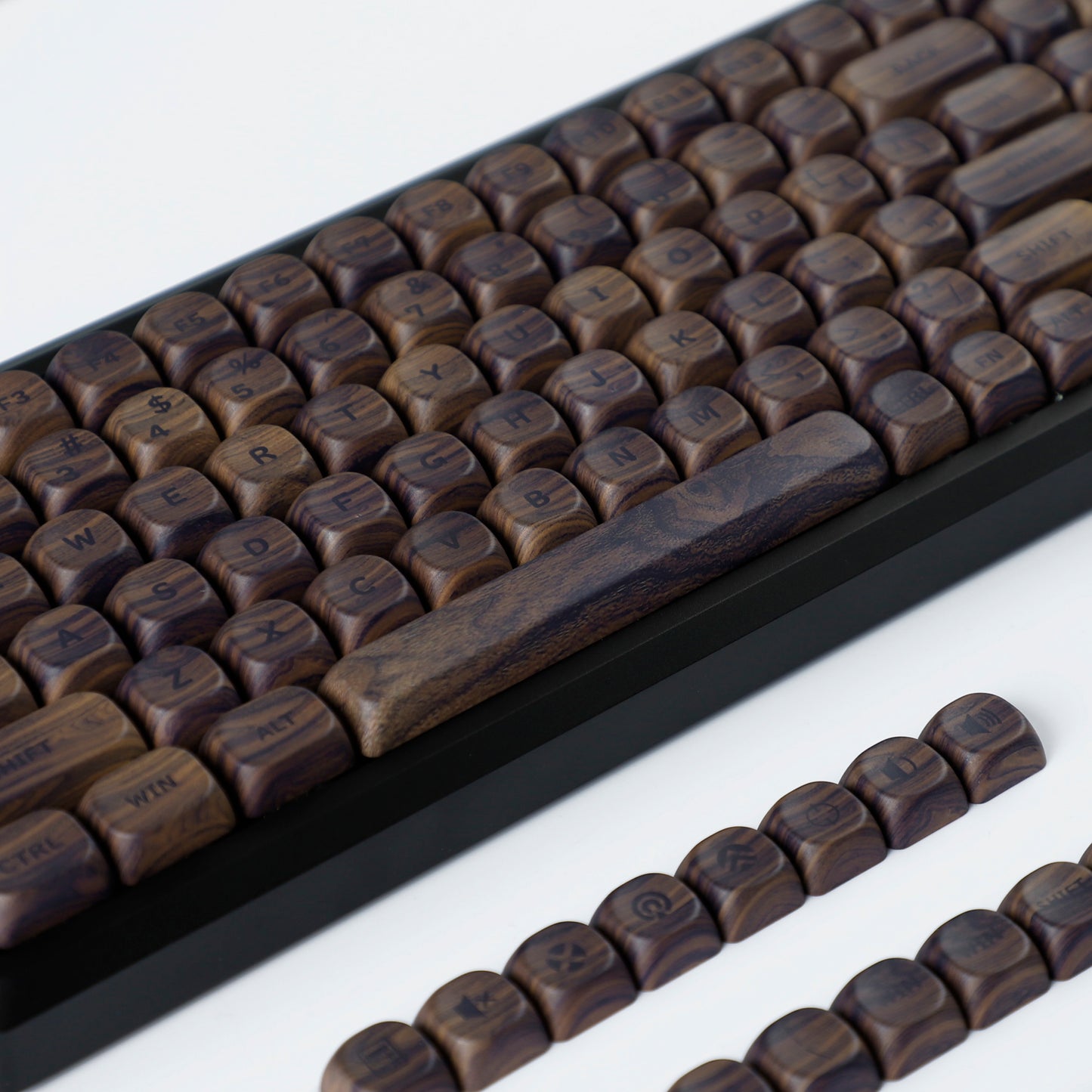 YMDK Wood PBT Keycaps MOA Profile 130 Keys Dye Sub Top Print Walnut Pattern Custom Keycap Set for MX Mechanical Keyboard 61/64/68/84/87/100/104/108 Layout
