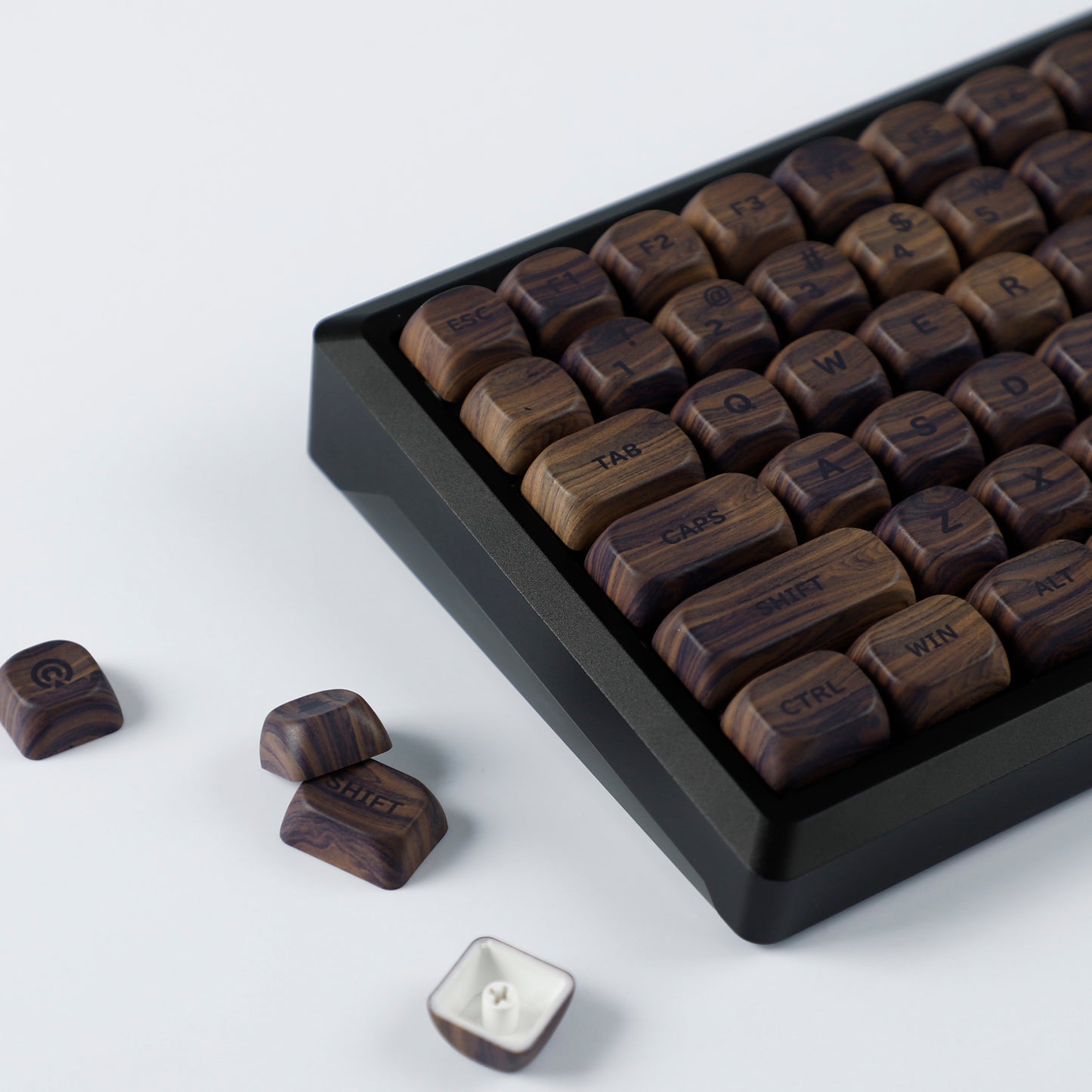 YMDK Wood PBT Keycaps MOA Profile 130 Keys Dye Sub Top Print Walnut Pattern Custom Keycap Set for MX Mechanical Keyboard 61/64/68/84/87/100/104/108 Layout