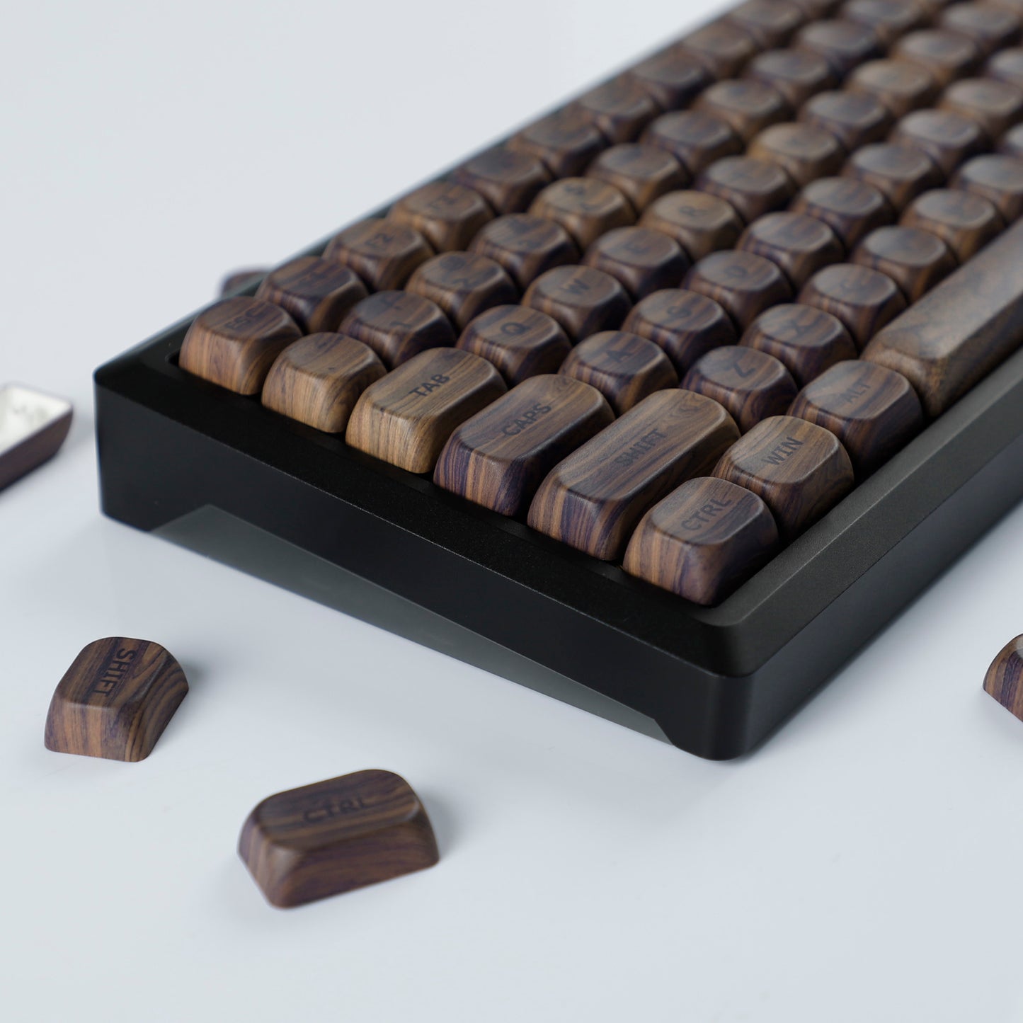 YMDK Wood PBT Keycaps MOA Profile 130 Keys Dye Sub Top Print Walnut Pattern Custom Keycap Set for MX Mechanical Keyboard 61/64/68/84/87/100/104/108 Layout