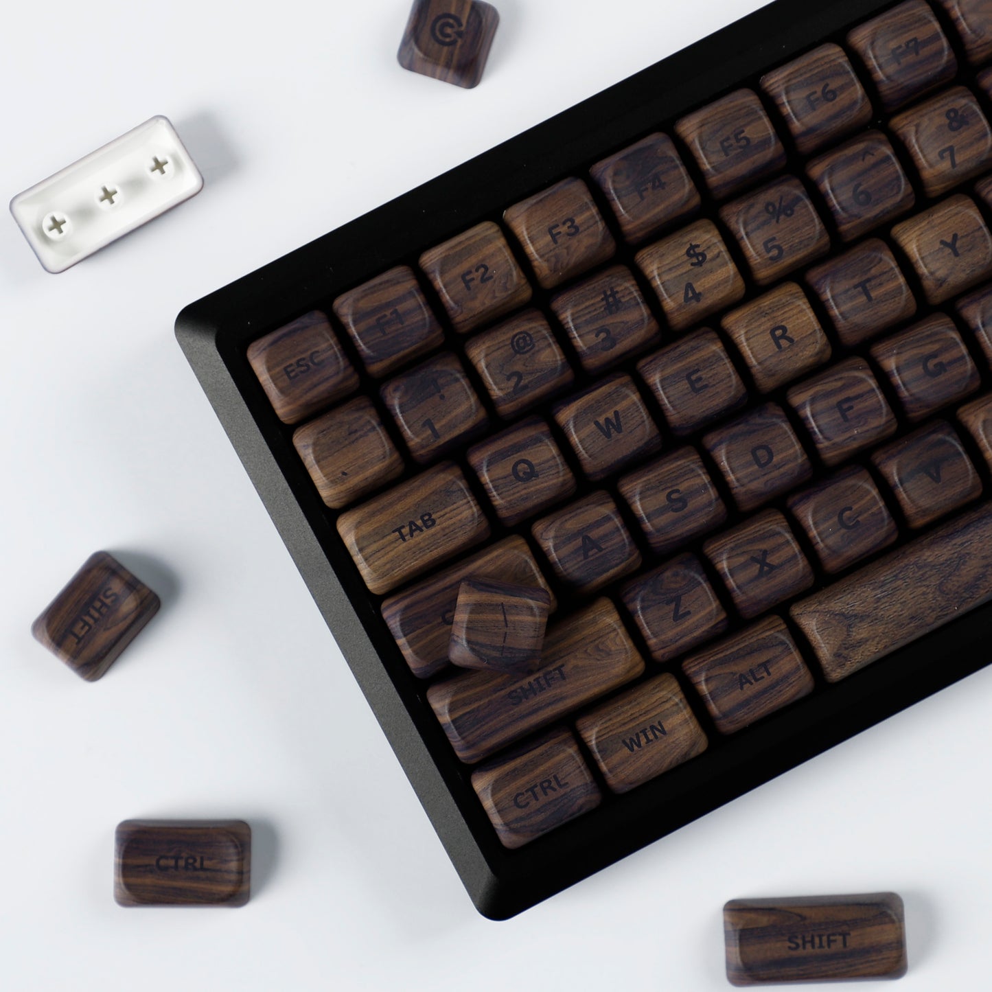 YMDK Wood PBT Keycaps MOA Profile 130 Keys Dye Sub Top Print Walnut Pattern Custom Keycap Set for MX Mechanical Keyboard 61/64/68/84/87/100/104/108 Layout