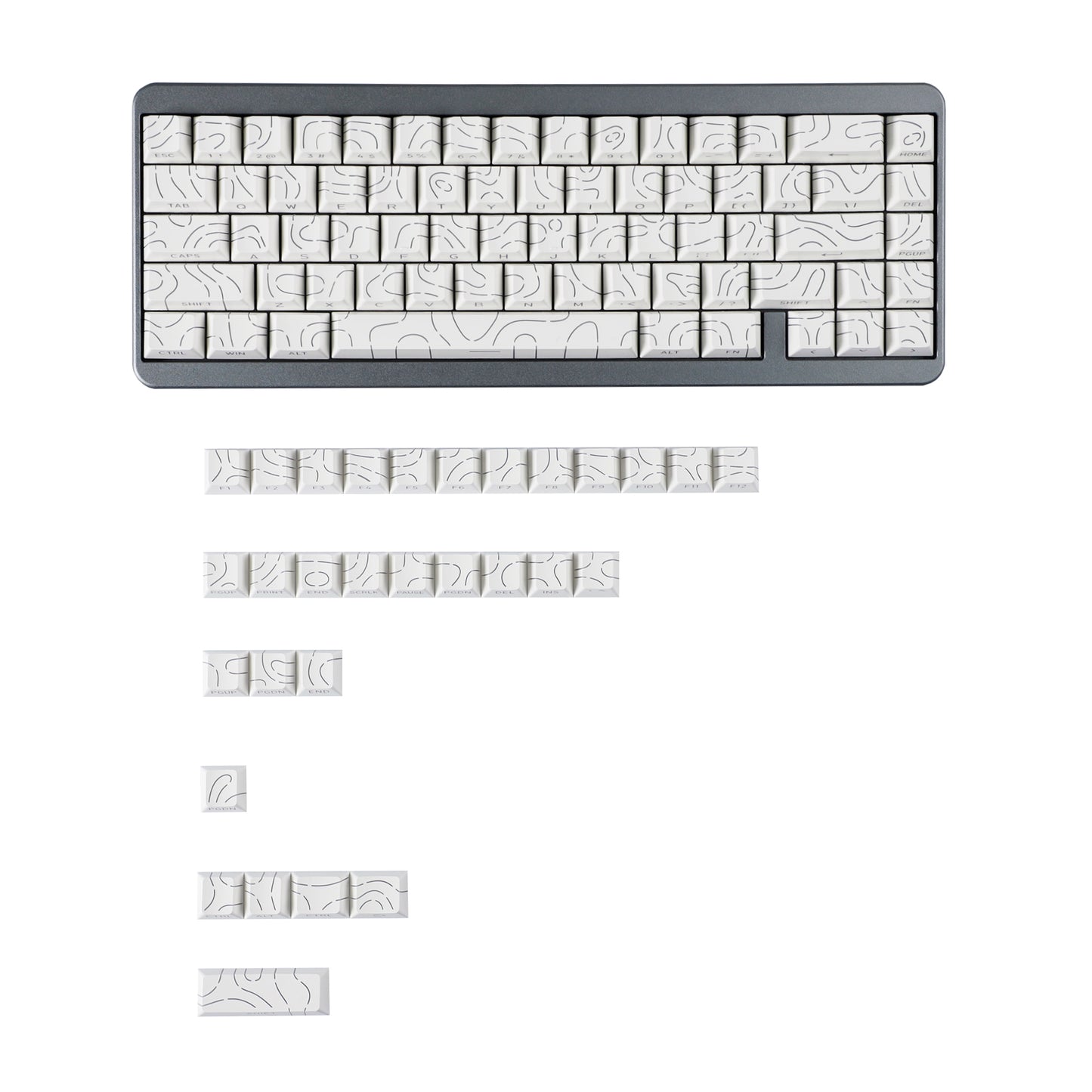 YMDK Contour Line Black White Keycaps 97 Keys Sidelit Light Backlit Translucent Cherry Profile PBT Double Shot Custom Key Caps for MX Mechanical Keyboards