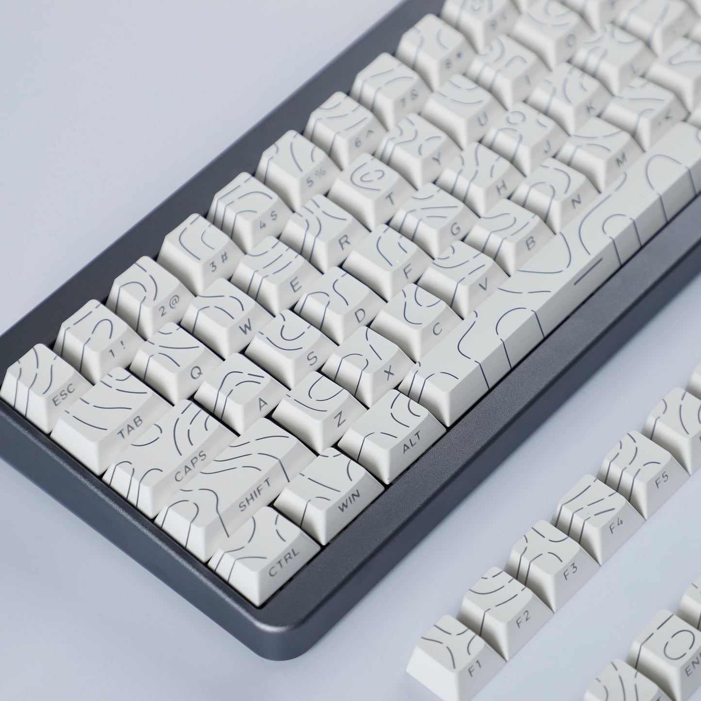 YMDK Contour Line Black White Keycaps 97 Keys Sidelit Light Backlit Translucent Cherry Profile PBT Double Shot Custom Key Caps for MX Mechanical Keyboards