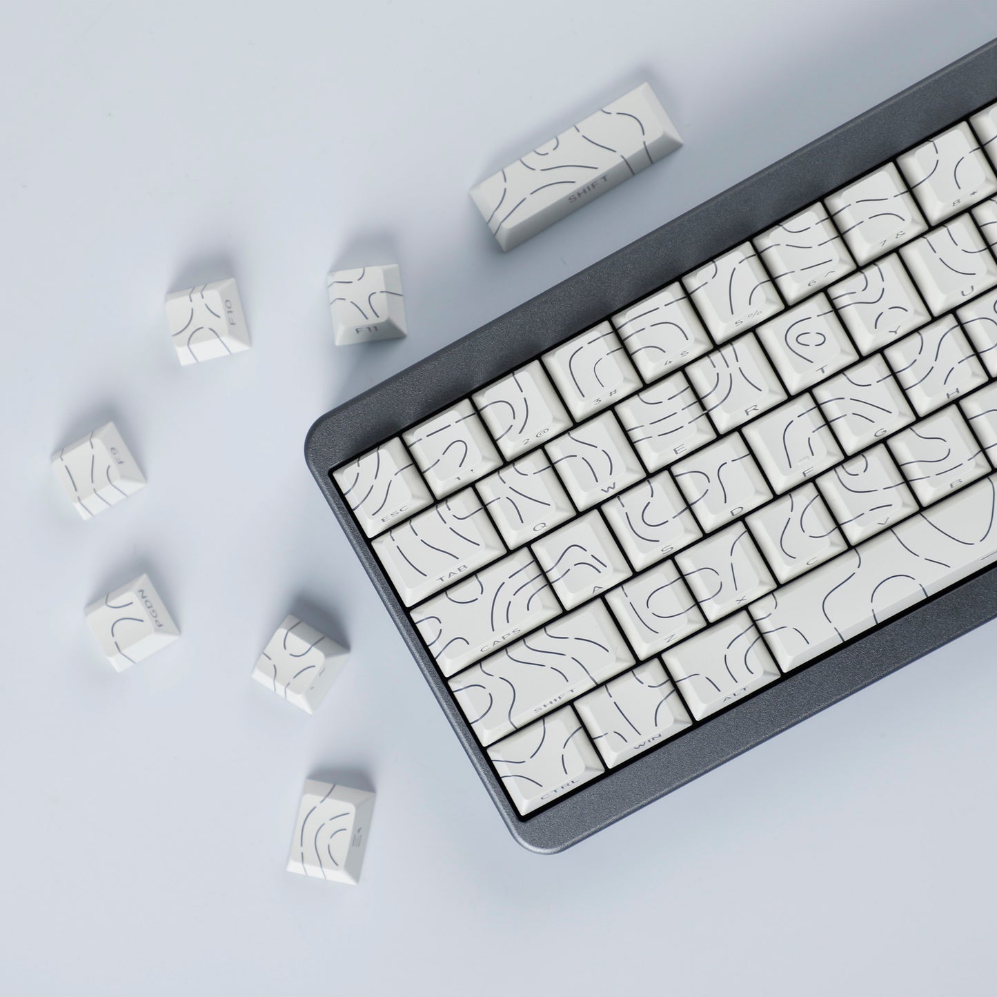 YMDK Contour Line Black White Keycaps 97 Keys Sidelit Light Backlit Translucent Cherry Profile PBT Double Shot Custom Key Caps for MX Mechanical Keyboards