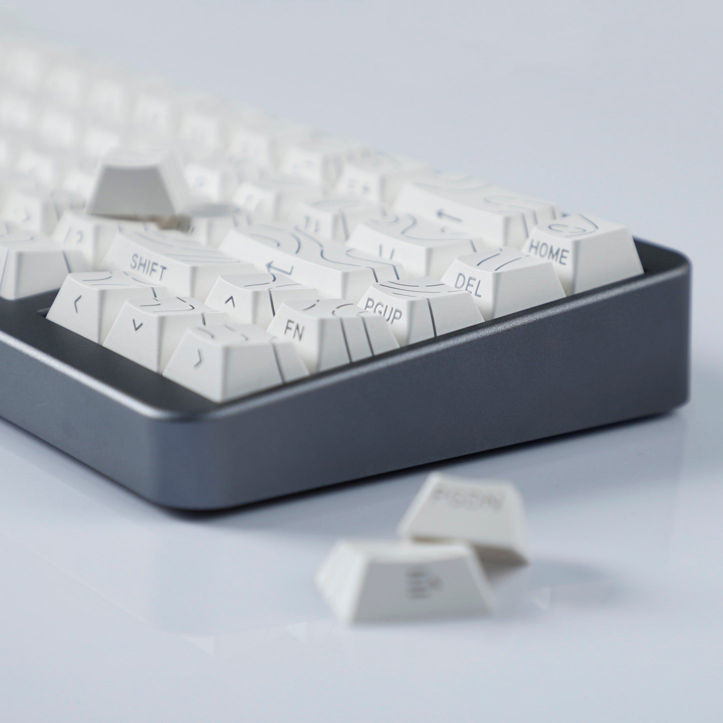 YMDK Contour Line Black White Keycaps 97 Keys Sidelit Light Backlit Translucent Cherry Profile PBT Double Shot Custom Key Caps for MX Mechanical Keyboards