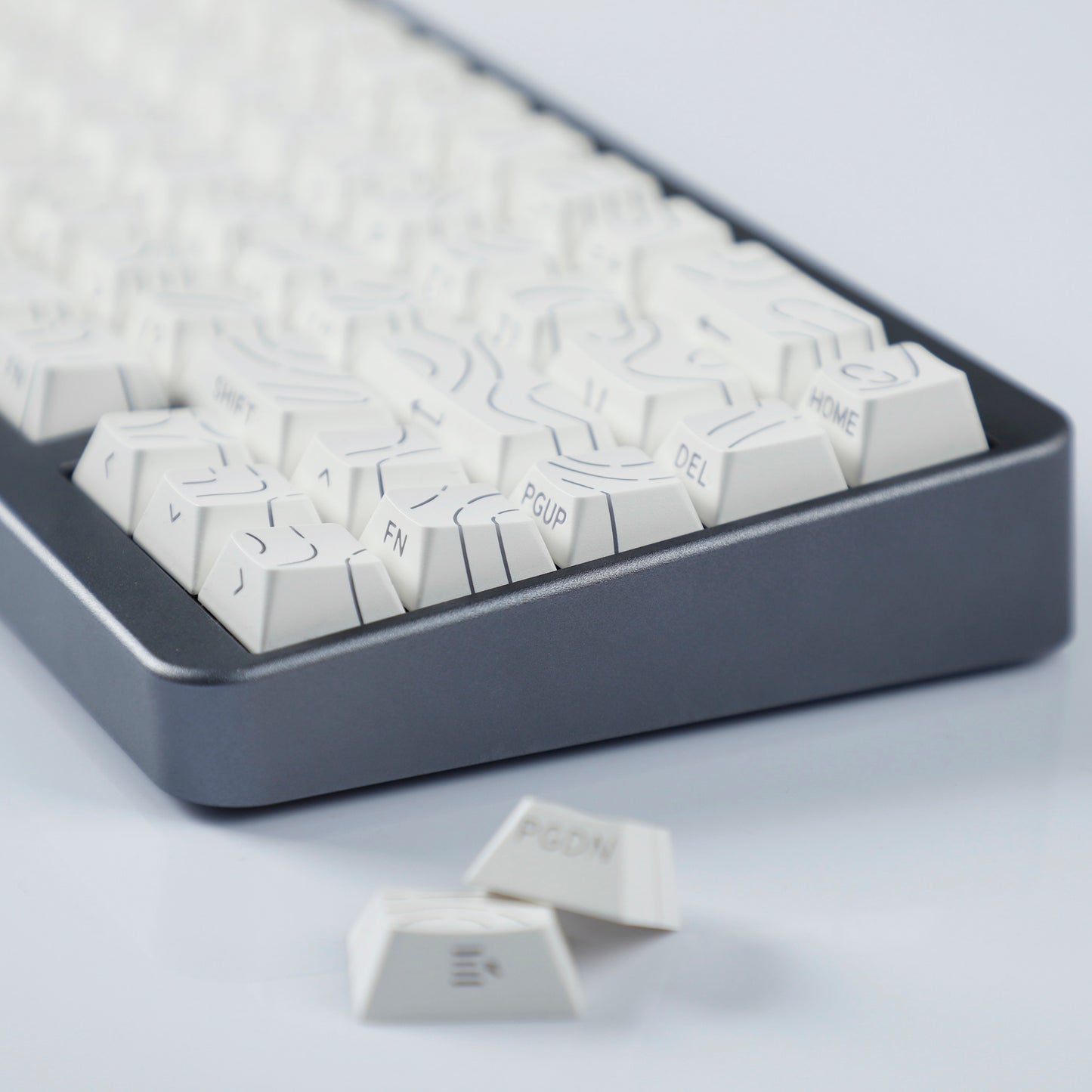 YMDK Contour Line Black White Keycaps 97 Keys Sidelit Light Backlit Translucent Cherry Profile PBT Double Shot Custom Key Caps for MX Mechanical Keyboards