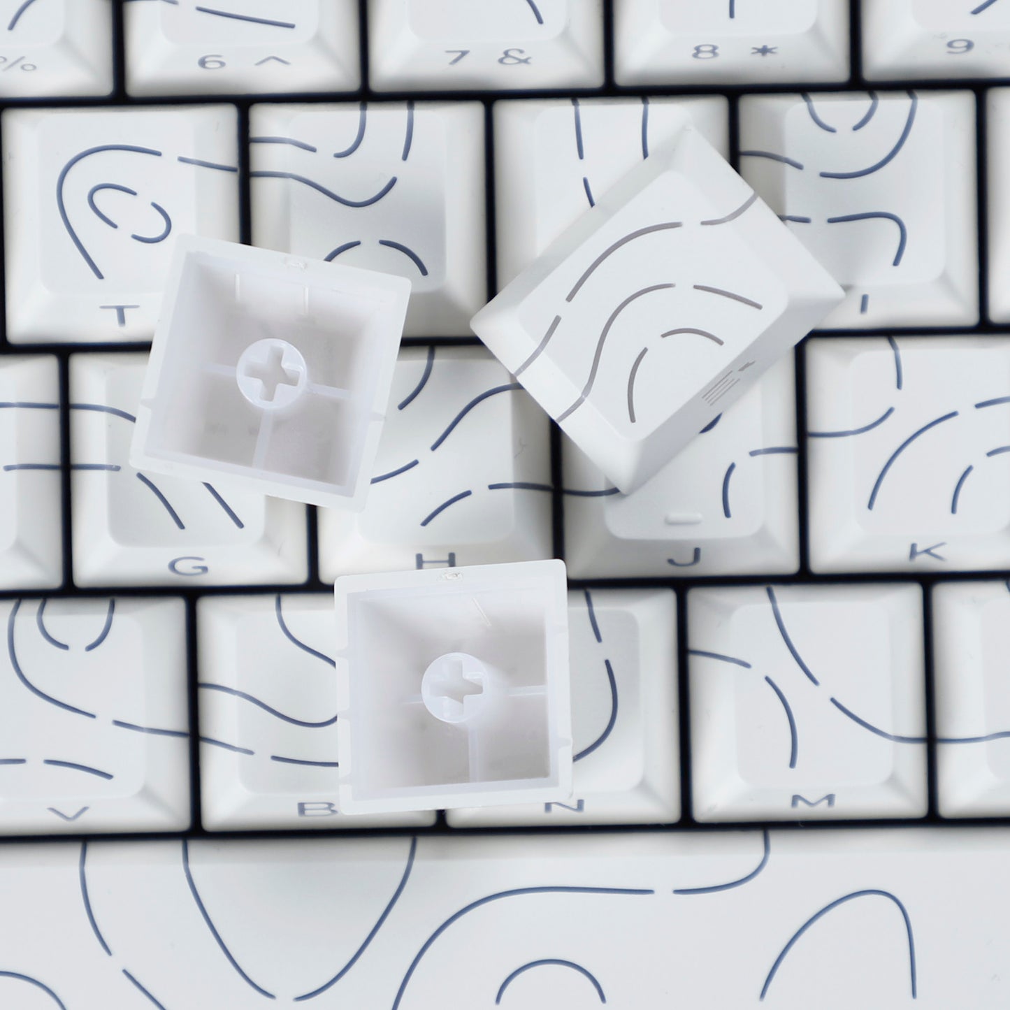 YMDK Contour Line Black White Keycaps 97 Keys Sidelit Light Backlit Translucent Cherry Profile PBT Double Shot Custom Key Caps for MX Mechanical Keyboards