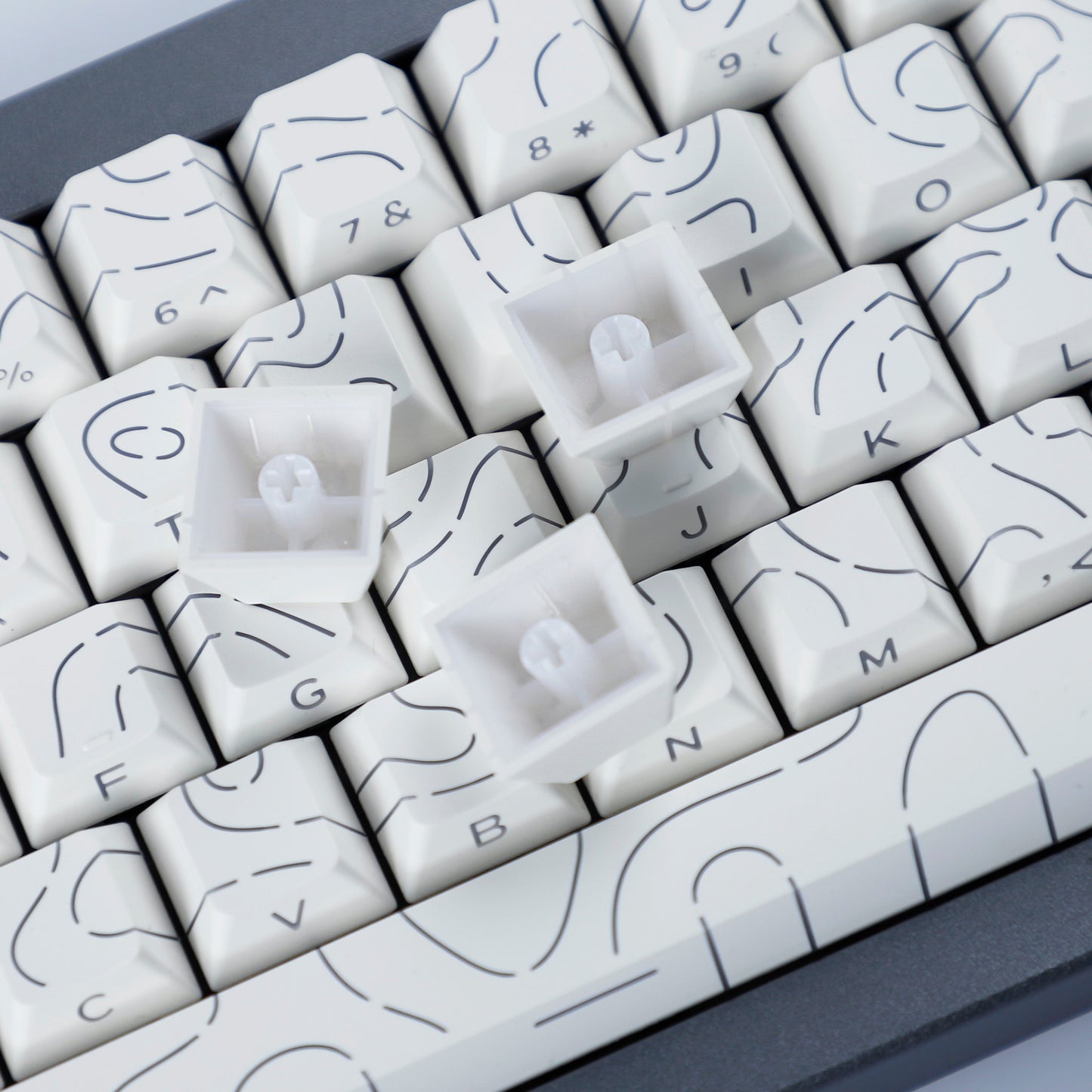 YMDK Contour Line Black White Keycaps 97 Keys Sidelit Light Backlit Translucent Cherry Profile PBT Double Shot Custom Key Caps for MX Mechanical Keyboards